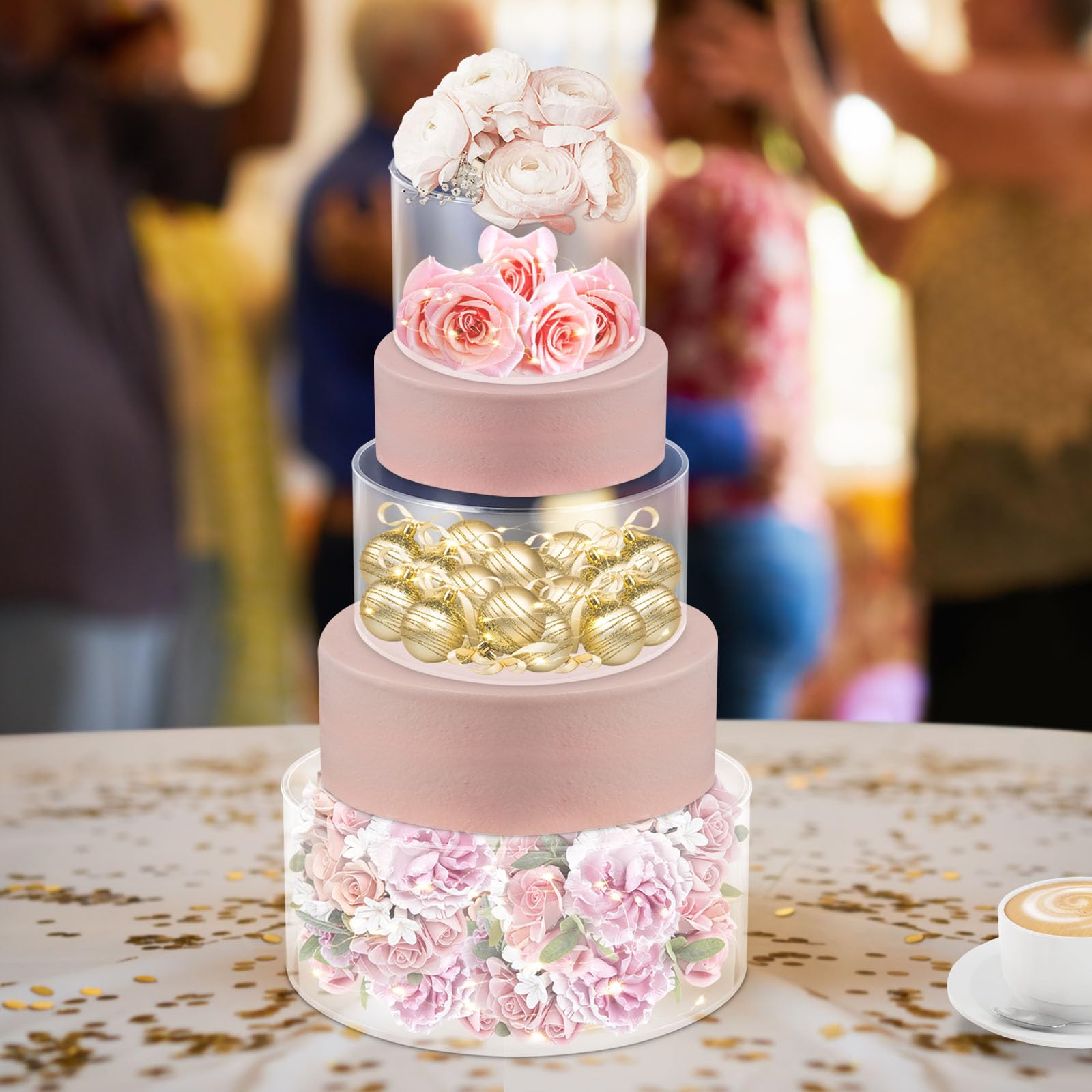 Acryl-KuchenstäNder,Zylindrischer TortenstäNder Mit Led-Lichtstreifen,WiederbefüLlbarer DessertstäNder,AusstellungsstäNder FüR Hochzeiten Party (6 + 8 + 10 Zoll)