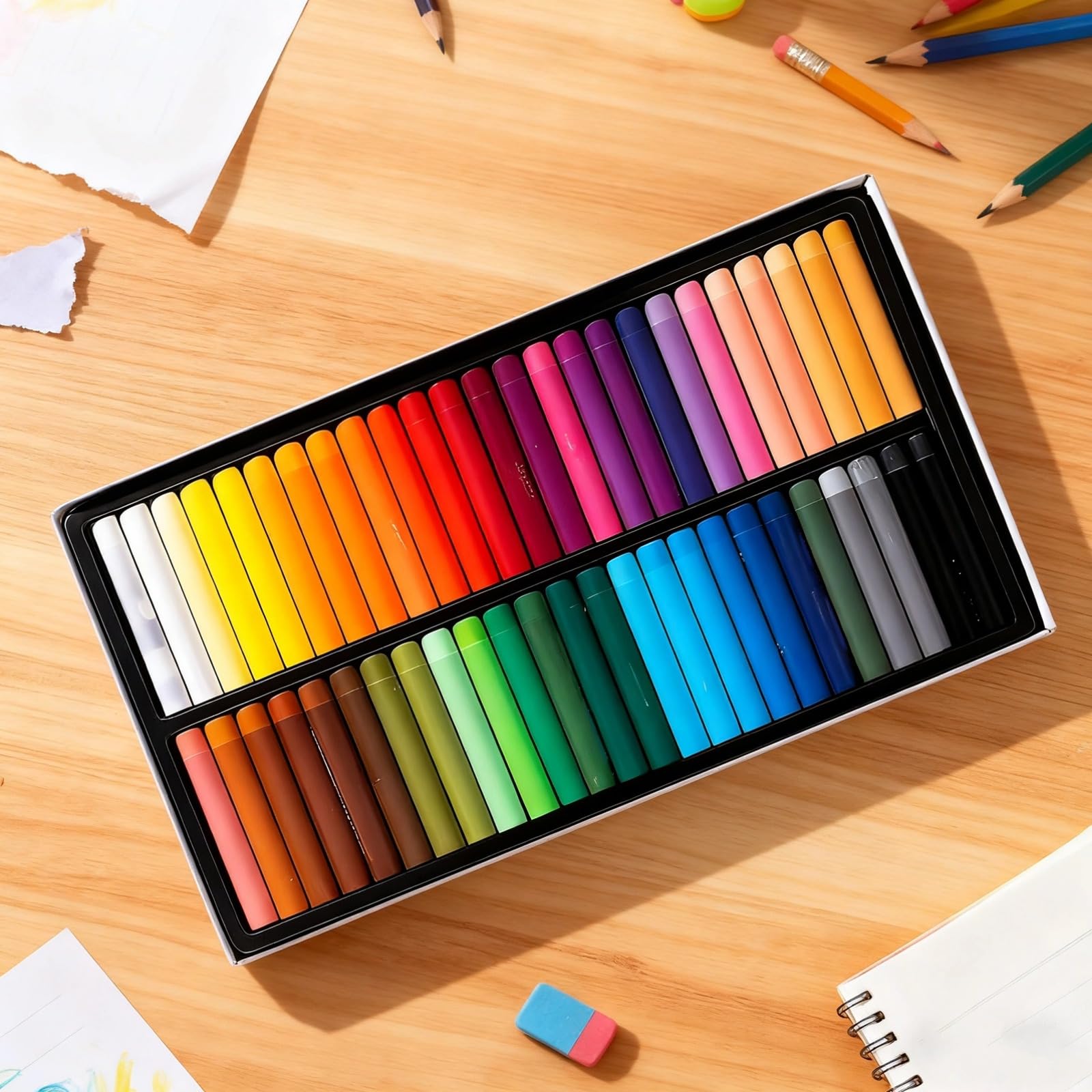 50 Stk. Gallery Ölpastellkreiden, abwaschbare weiche Wachsmalstifte für Kleinkinder, 48 leuchtende Farben, CE und AP zertifiziertes Bastelset, griffige Zeichenstifte als Geschenk
