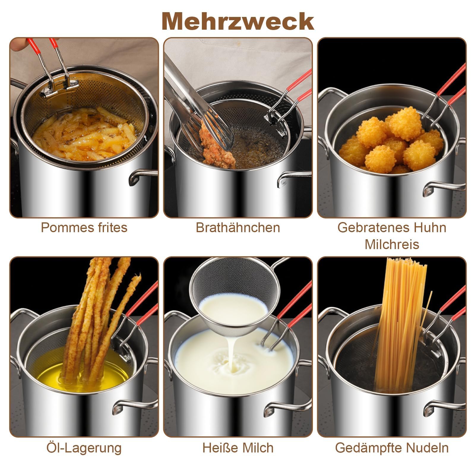 Pentola per asparagi in acciaio inox, 3 l, alta pentola, setaccio con manico, asparagus pot, pasta pot, friggitrice con pinze e vetro Lid, per una varietà di piani cottura e lavastoviglie