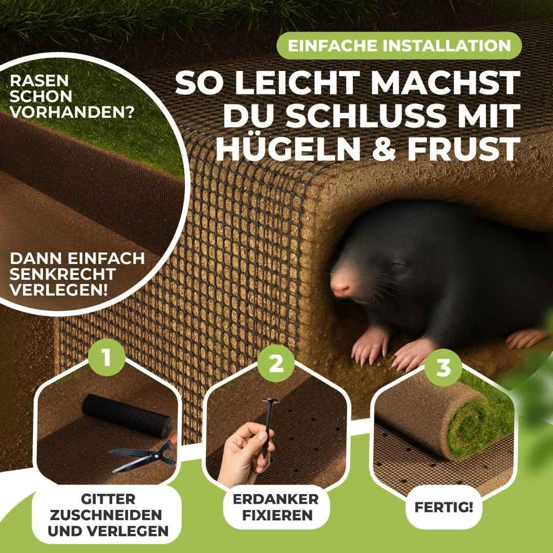 Florade® Premium Maulwurfgitter | Schwarz | 330g/m² | Effektiver Schutz für den Garten | Robust, langlebig, leicht anzuwenden | Maulwurfshügel verhindern