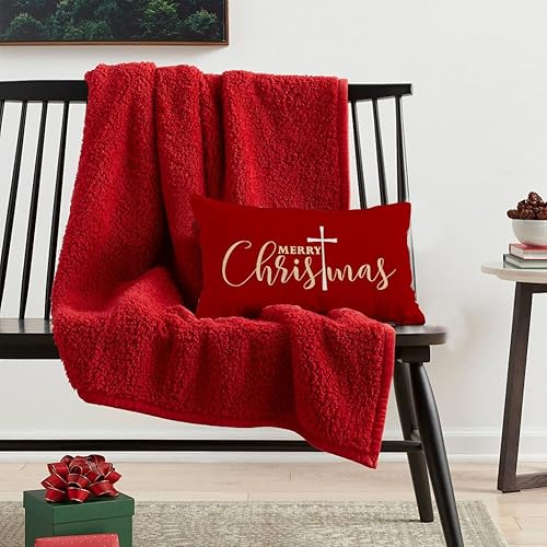 Miniatura 2 de RABUSOFA Fundas de cojín de cruz roja de Navidad de 12 x 20 pulgadas, decoraciones de Feliz Navidad, fundas de almohada decorativas de invierno,