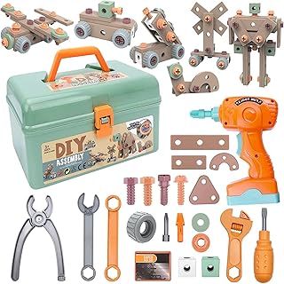 AM ANNA 144PCS Kids Tool Set with Electric Drill Toddler Tool Set Pretend Play Construction Tool Kit for Boys Girls