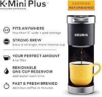 Vista 2 de Keurig K-Mini Plus Cafetera, Certificada Reacondicionada, Negro (Renovada)