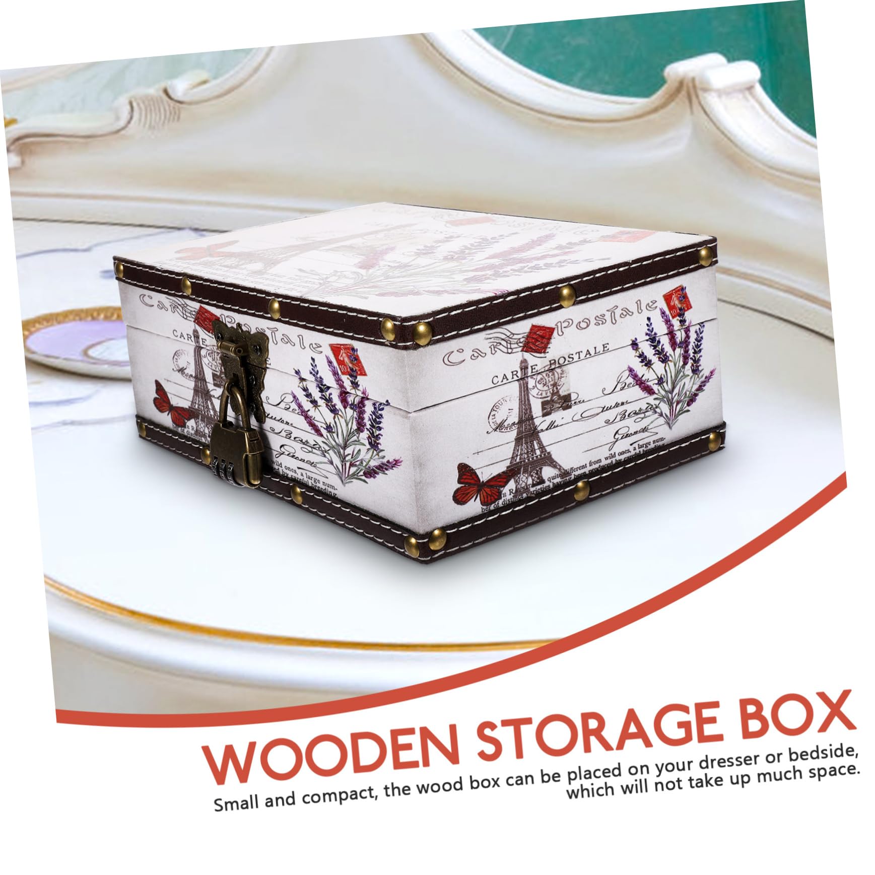 PRETYZOOM Vintage Holzschatzkiste mit Leder Verschlossener Aufbewahrungsbox mit Deckel und Staubschutz Klassische Holz und Lederbox für Dresser und Dekoration