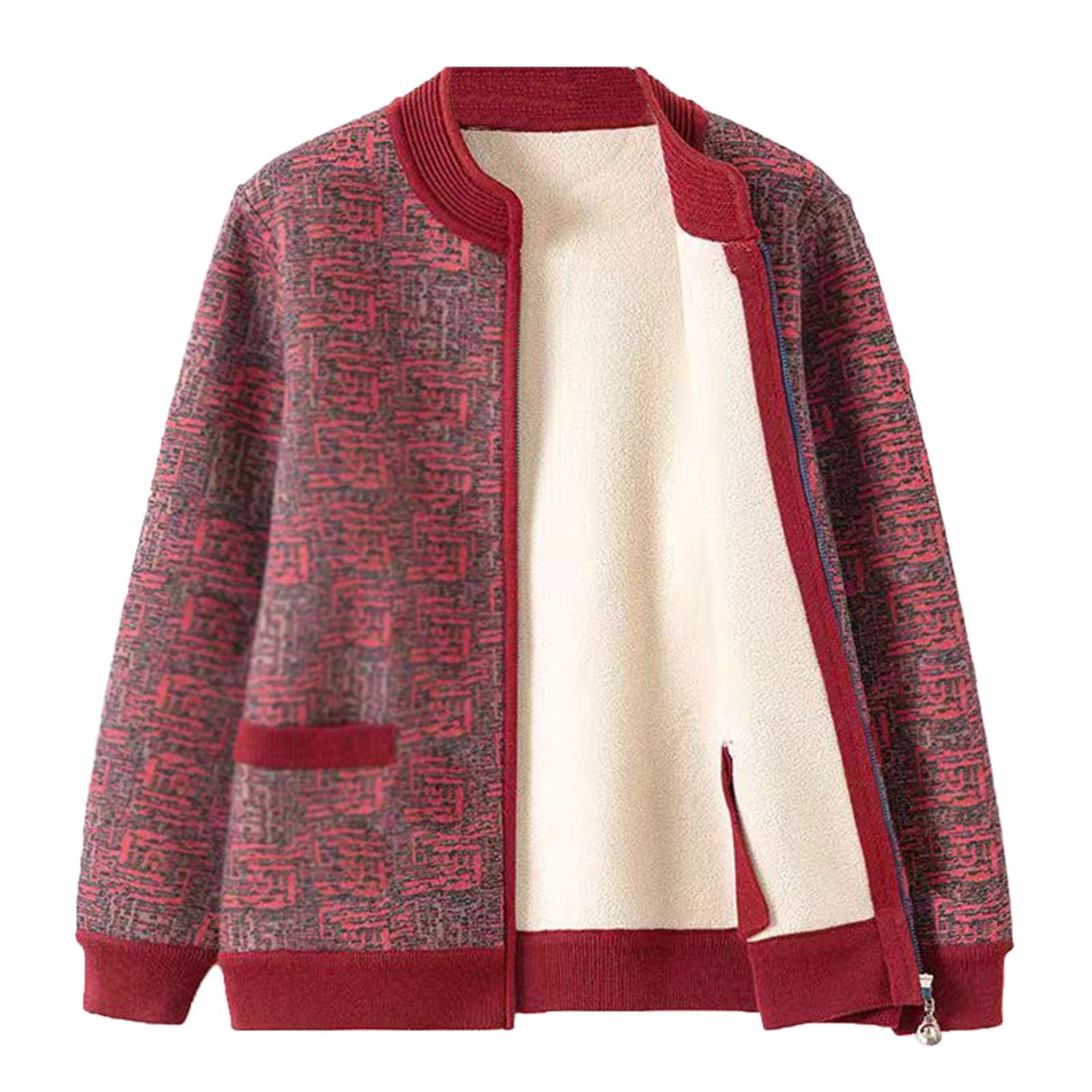 Older Grandma Middle-Aged And Elderly Womens Fleece Cardigan Jacket Zipper Sweaters Casual Long Sleeve Warm Winter Coat