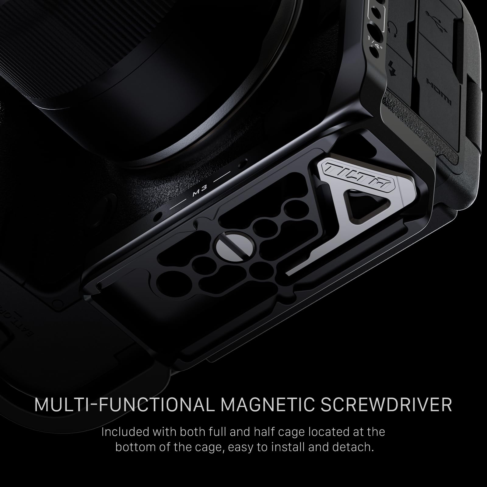 TILTA - Mezza gabbia per fotocamera compatibile con Canon R5 Mark II, con filettatura da 1/4"-20 e 3/8"-16 con punti di localizzazione, slitta fredda, colore nero TA-T68-HCC-B