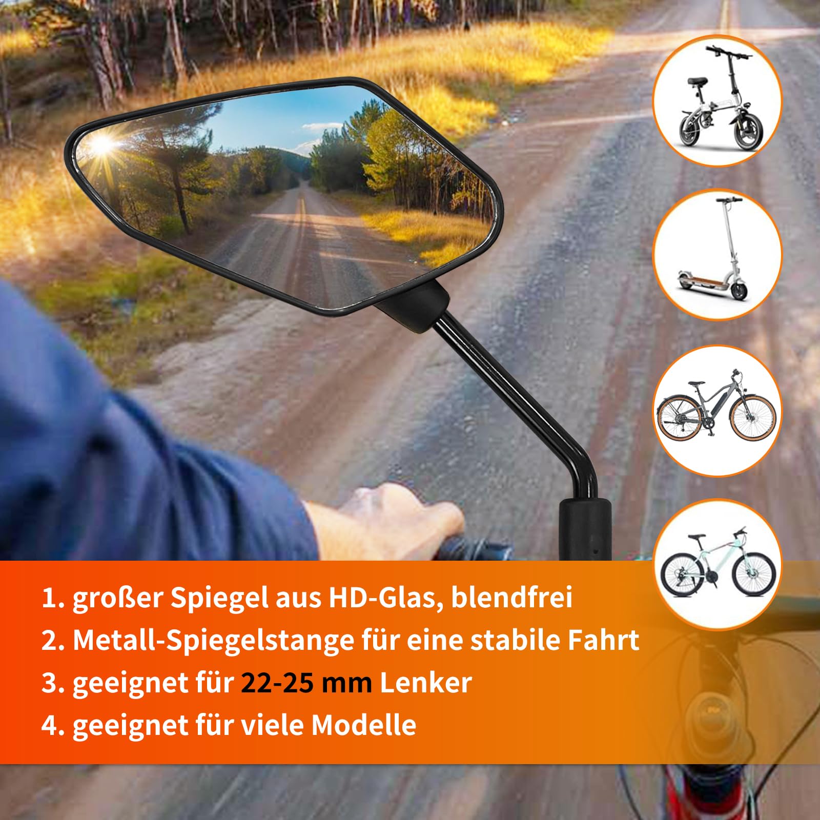 Homieway Fietsspiegel voor e-bike rechts, achteruitkijkspiegel,extra groot spiegeloppervlak, HD, slagvast, echt glas, fietsachteruitkijkspiegel, 360° verstelbare fietsspiegel voor e-bike-stuur (22-25 Homieway Fietsspiegel voor e-bike rechts, achteruitkijkspiegel,extra groot spiegeloppervlak, HD, slagvast, echt glas, fietsachteruitkijkspiegel, 360° verstelbare fietsspiegel voor e-bike-stuur (22-25