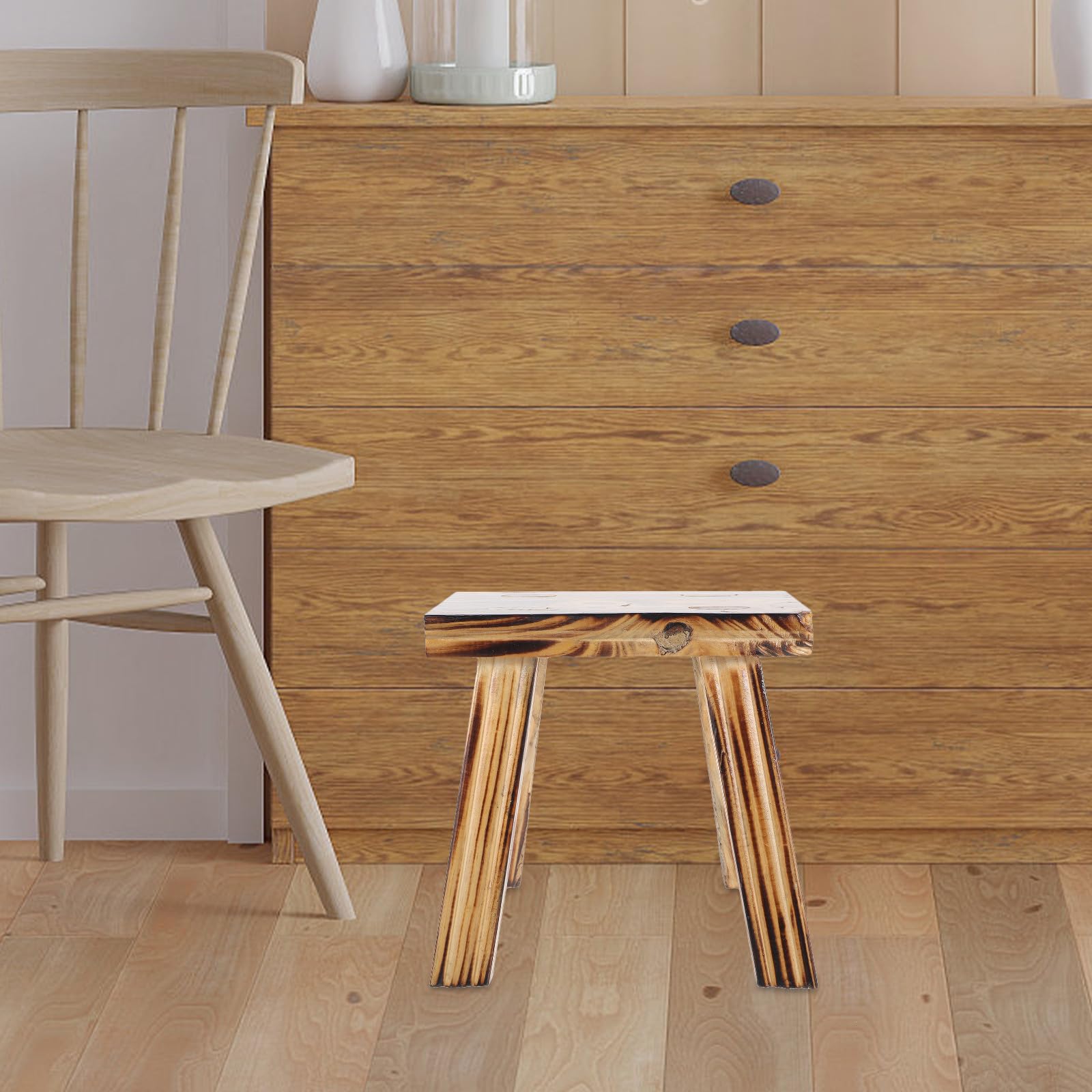 GARVALON Taburete Infantil Taburete Pequeño Cómodo de Madera Maciza Ligero y Fácil de Limpiar Adecuado para Baño y Tocador para Niños y Padres