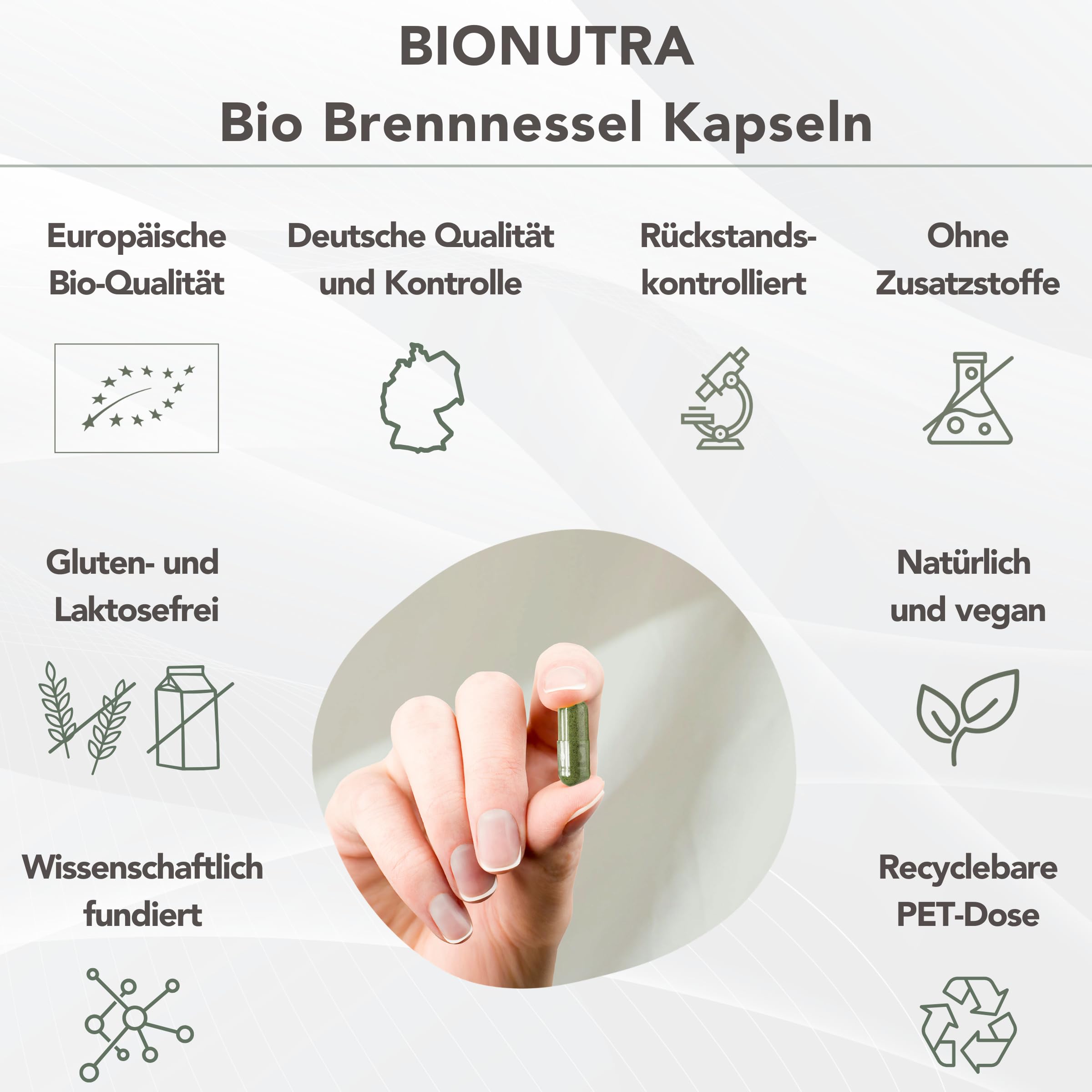 BIONUTRA Bio Brennnessel Kapseln, 270 Stk. à 600 mg, hochdosiert | rückstandskontrolliert, ohne Zusätze, vegan, deutsche Herstellung aus Brennnessel Bio Blattpulver