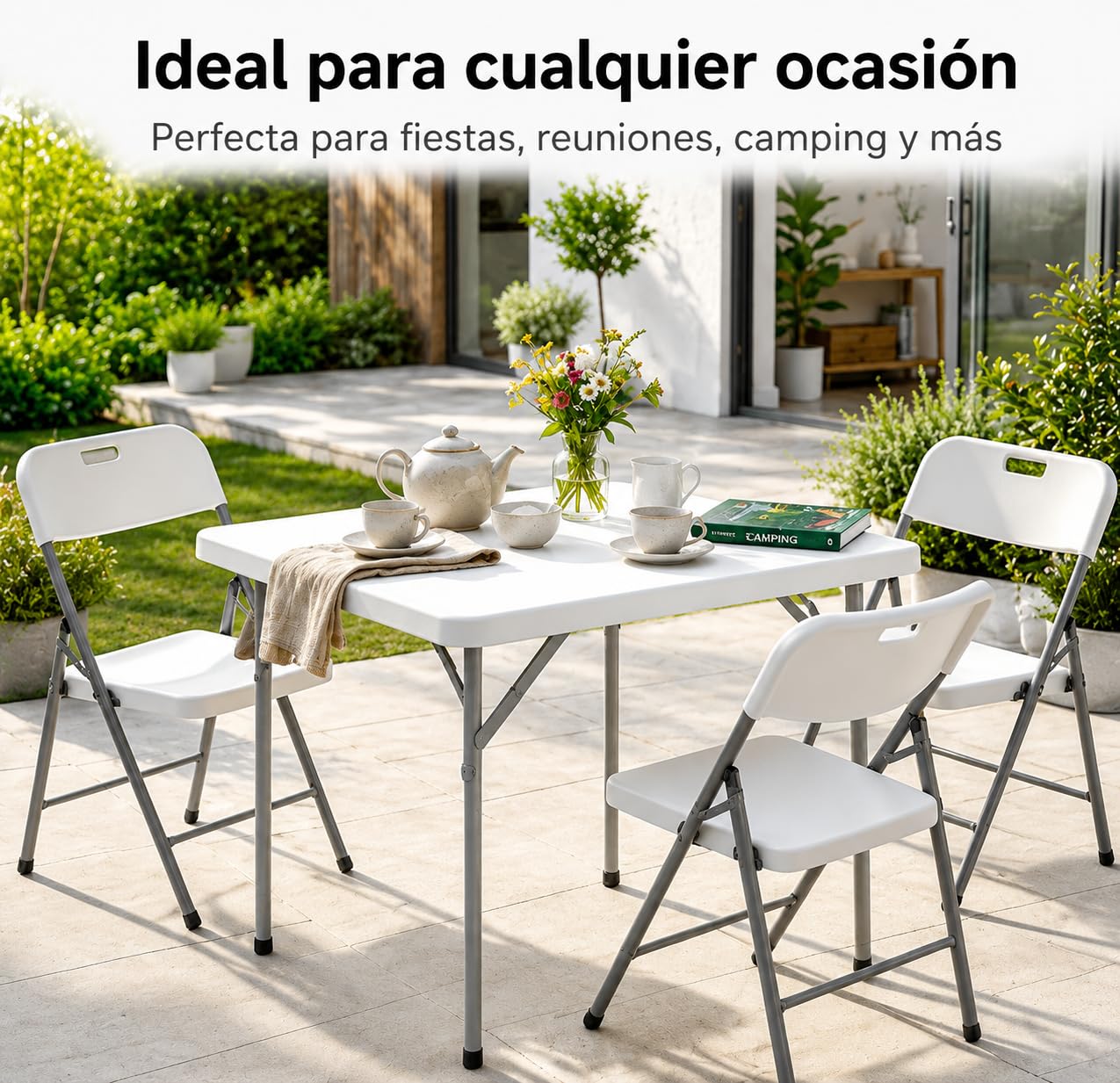 Mesa Plegable Compacta NIXGARDEN para 4 Personas, Mesa Portátil de 84 cm, con Estructura de Acero, Ideal para Comedor, Oficinas y Eventos