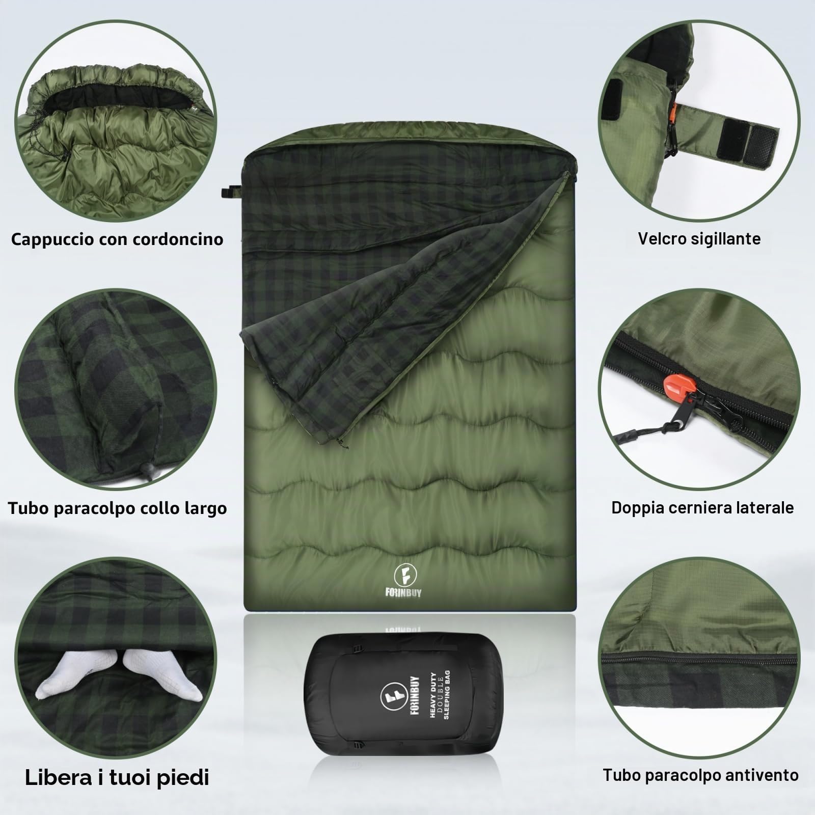 Inverno cotone doppio sacco a letto per adulti, sacco a letto in flanella Queen Size, tempo freddo impermeabile caldo 2 persona sacco a letto per coppie o campeggio in famiglia