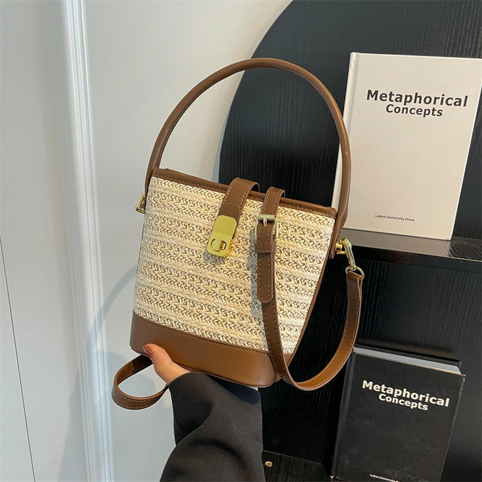 Kleine Umhängetaschen Modische Handgewebte Tasche Für Damen, Strohtasche, Umhängetasche, Messenger Bag, Lässige Beuteltasche-Khaki