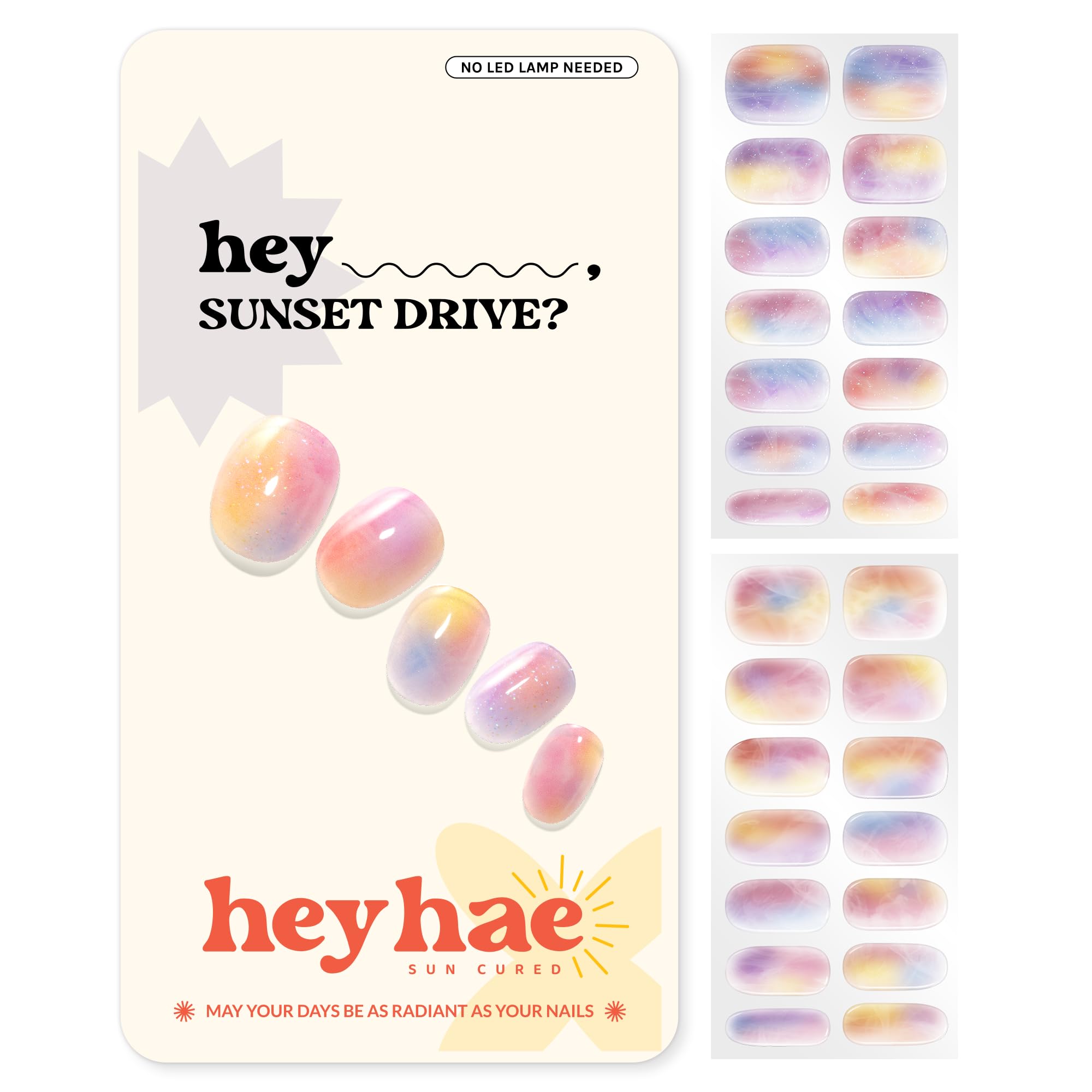 Heyhae Semi Cured Gel Nail Strips | No LED Lamp Needed | Marble, Pink, Spring | Easy Apply & Remove, Salon Quality | Includes 28 Strips, 1 Prep Pads, Nail File & Wooden Stick - Hey, Sunset Drive?-image-13