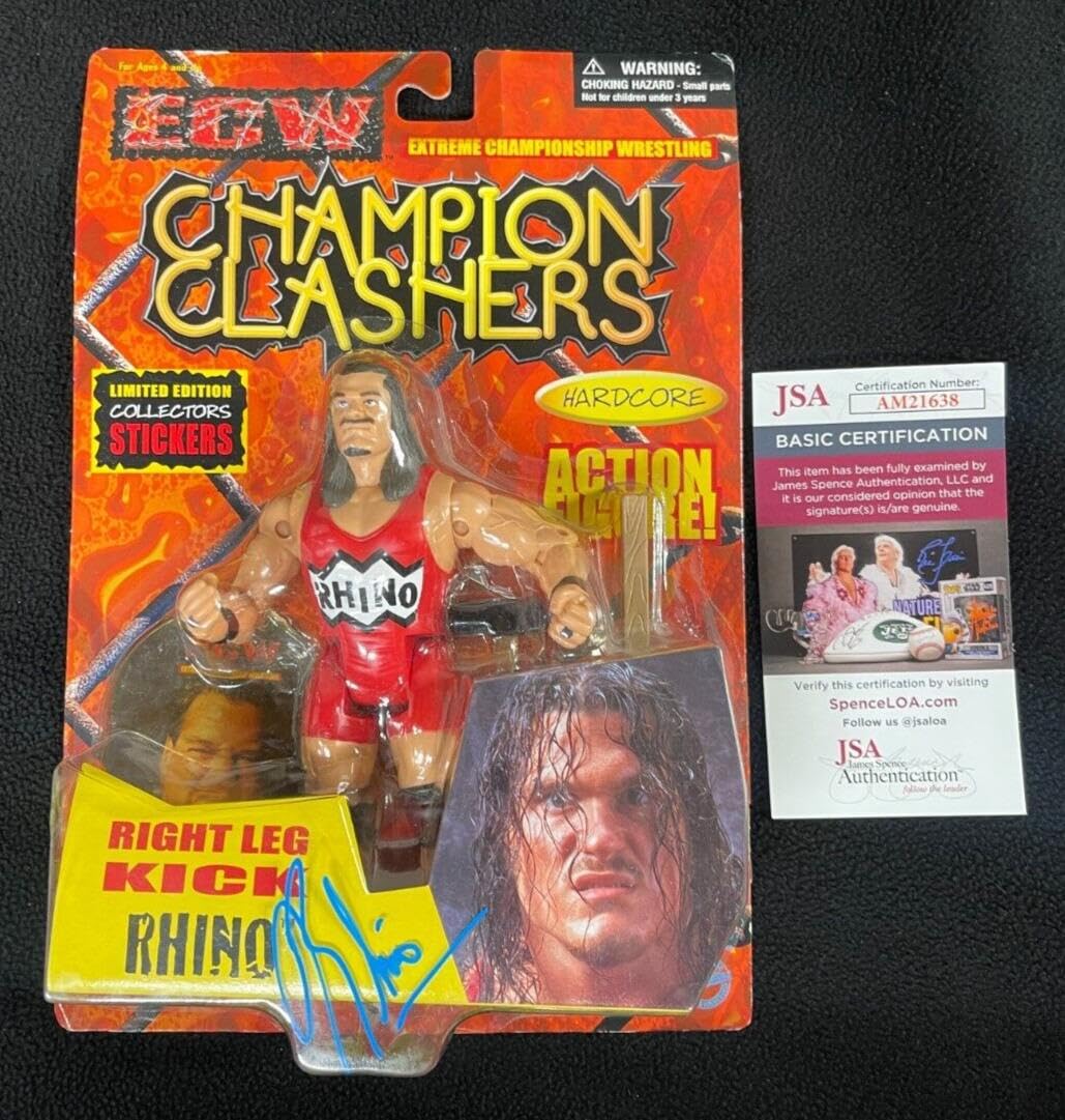 Rhino Signed ECW Champion Clashers Action Figure JSA COA WWE TNA WWF - Autographed Wrestling Cards