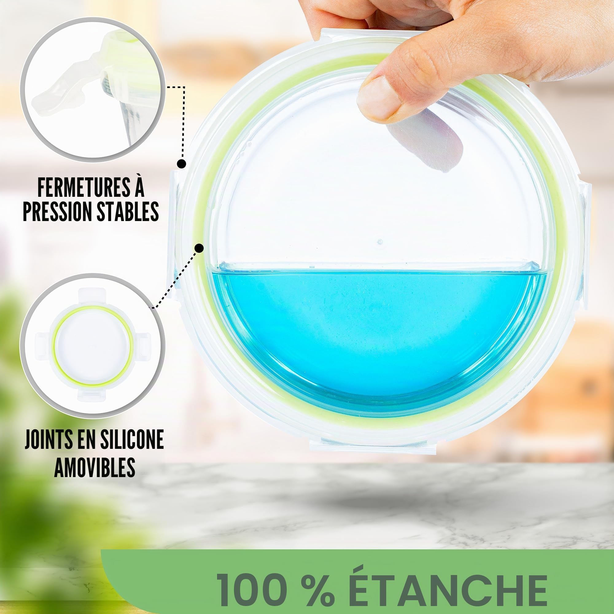 Boite Hermetique Alimentaire Verre - Boite De Conservation Alimentaire, Récipient en Verre pour Conservation Alimentaire Peu Encombrants Pour Micro-Ondes Et Congélateur (Set de 9, Vert)