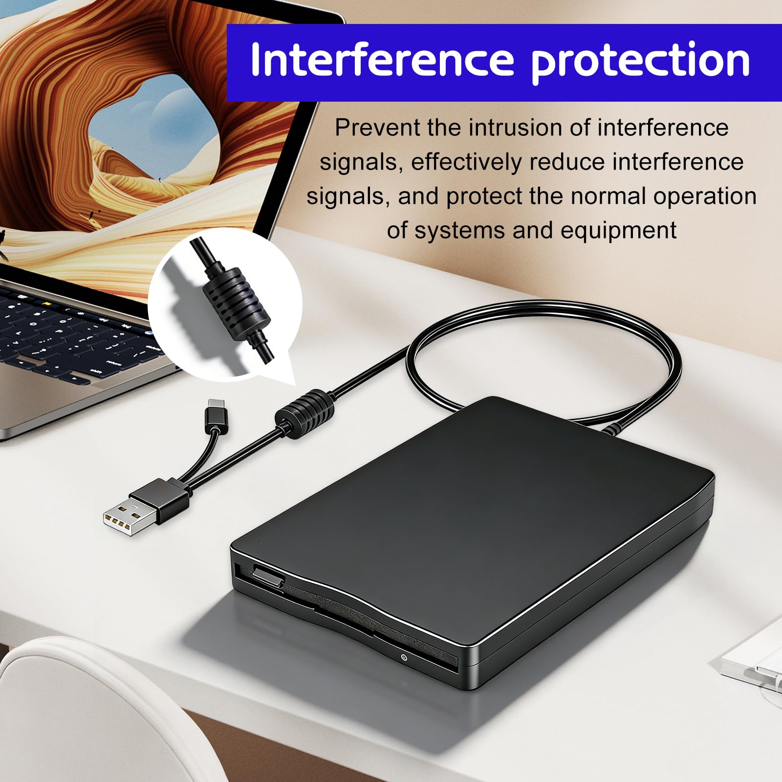 GBKDQQ Unidad de disquete externa USB portátil FDD 1,44 MB 3,5 pulgadas: Slimline Floppy Disk Drive Lector de tarjetas externas Accesorios de ordenador Extraíble Externo Compatible con PC y MAC, Plug