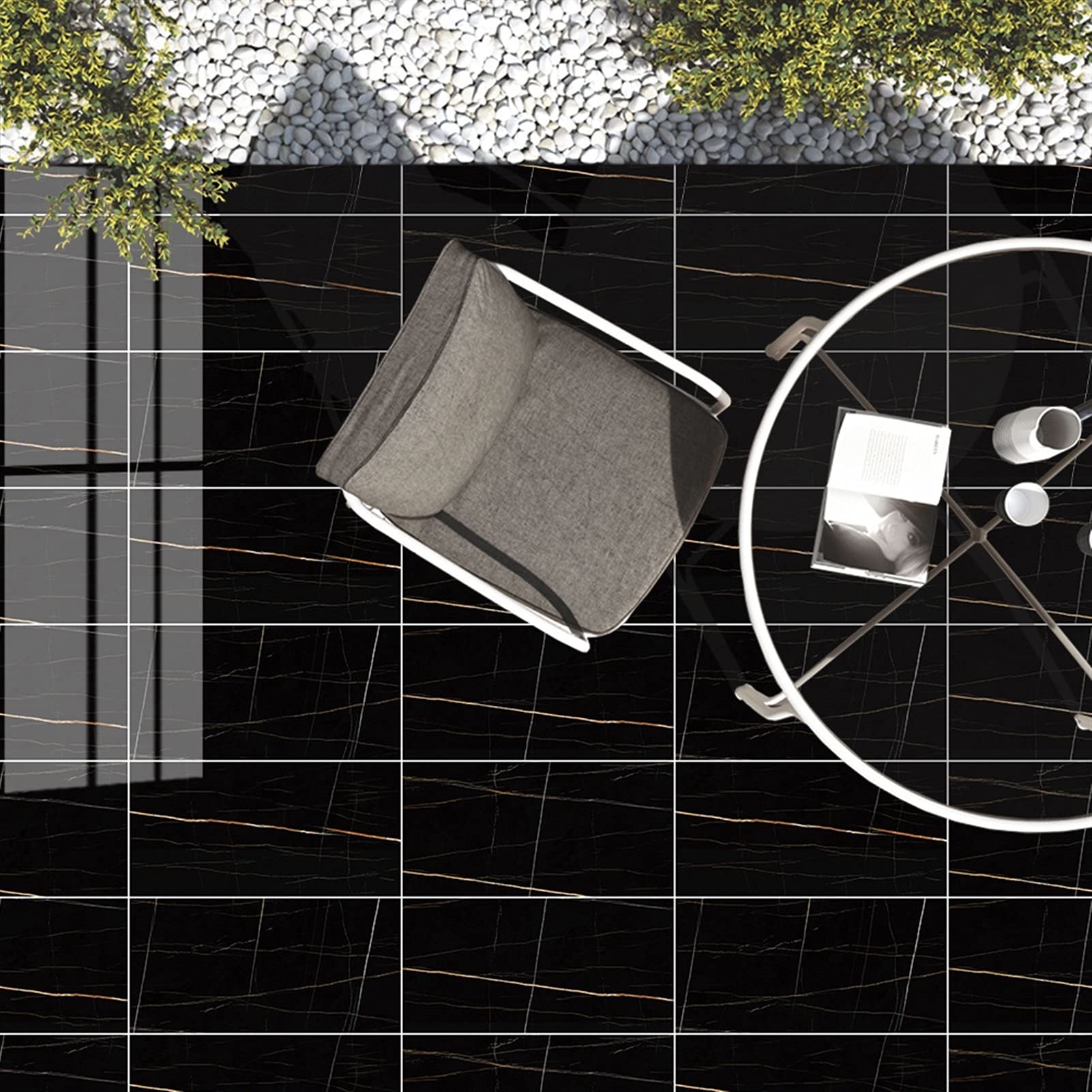 Adesivi ​Murali 4 PZ. Adesivi murali in marmo nero autoadesivo FAI DA TE Carta da parati impermeabile for bagno Decorazione da cucina Decalcomania for la casa Decor Home 30x60cm Wallpaper