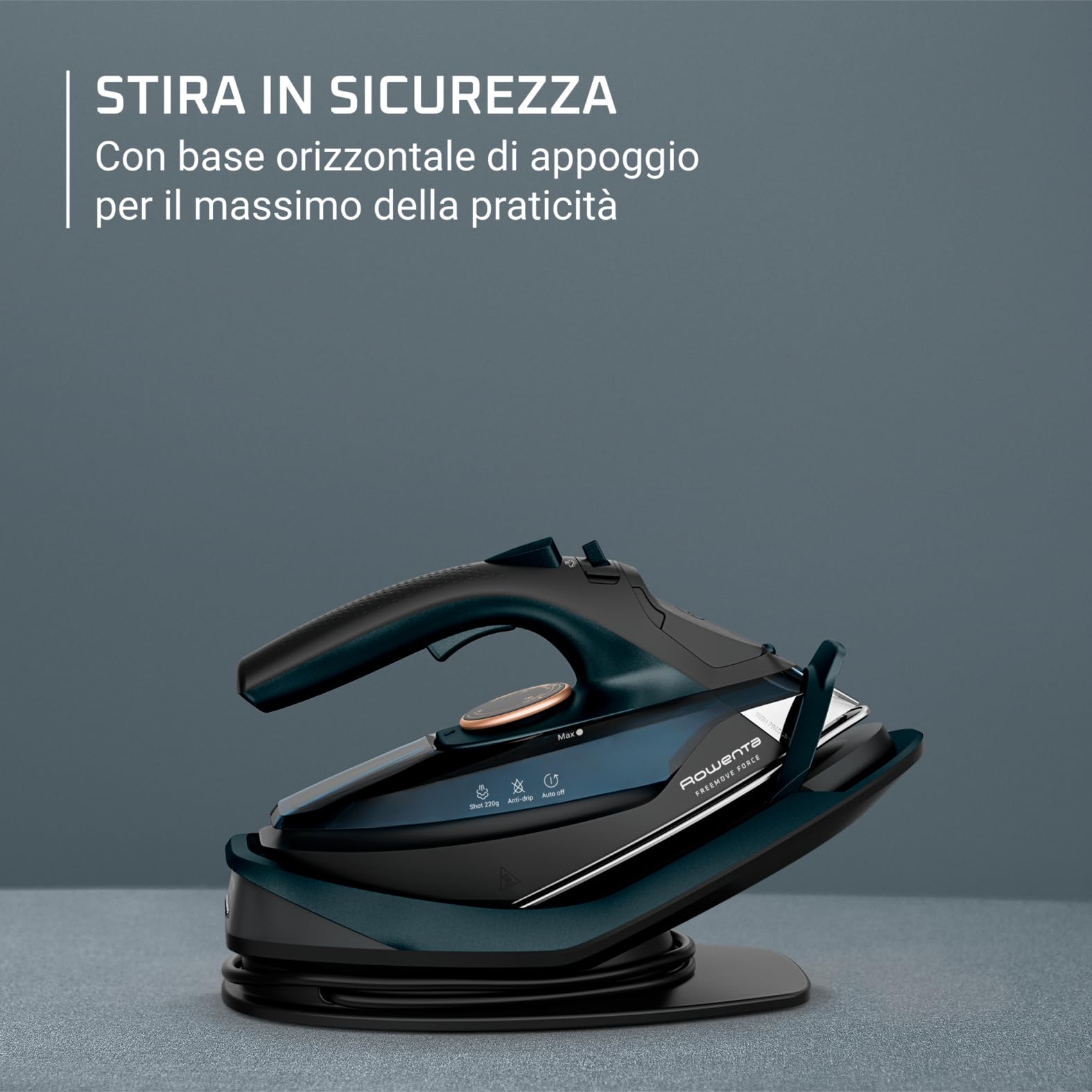 Rowenta Freemove Force, Ferro a Vapore Senza Filo: Efficace, Leggero, con Riscaldamento Rapido e Ricarica Veloce. Getto di Vapore da 40 g/min, Spegnimento Automatico, Modello DE6725D1.