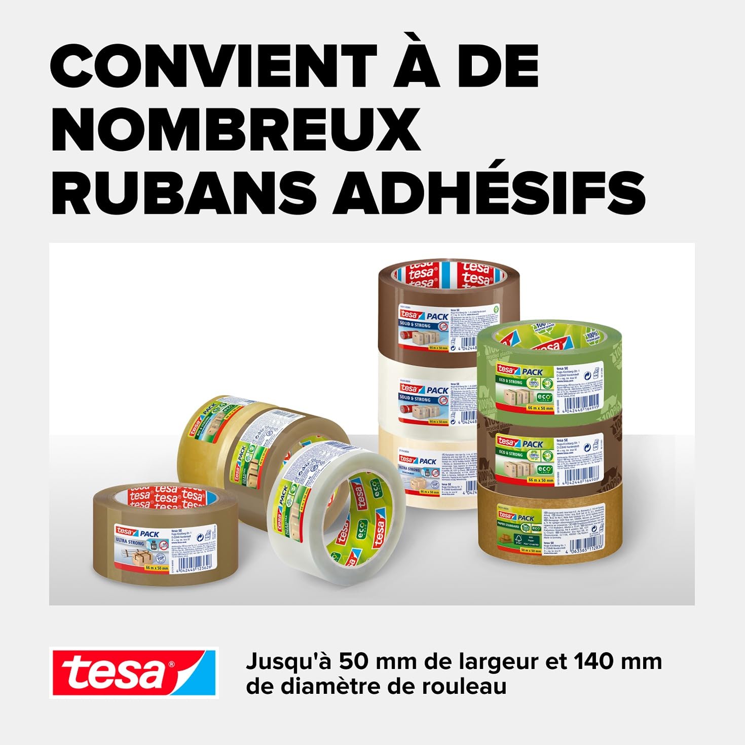 tesapack Ultra Strong - Lot de Rubans Adhésifs avec Dérouleur en PVC Extra Fort - Marron - 66 m x 50 mm