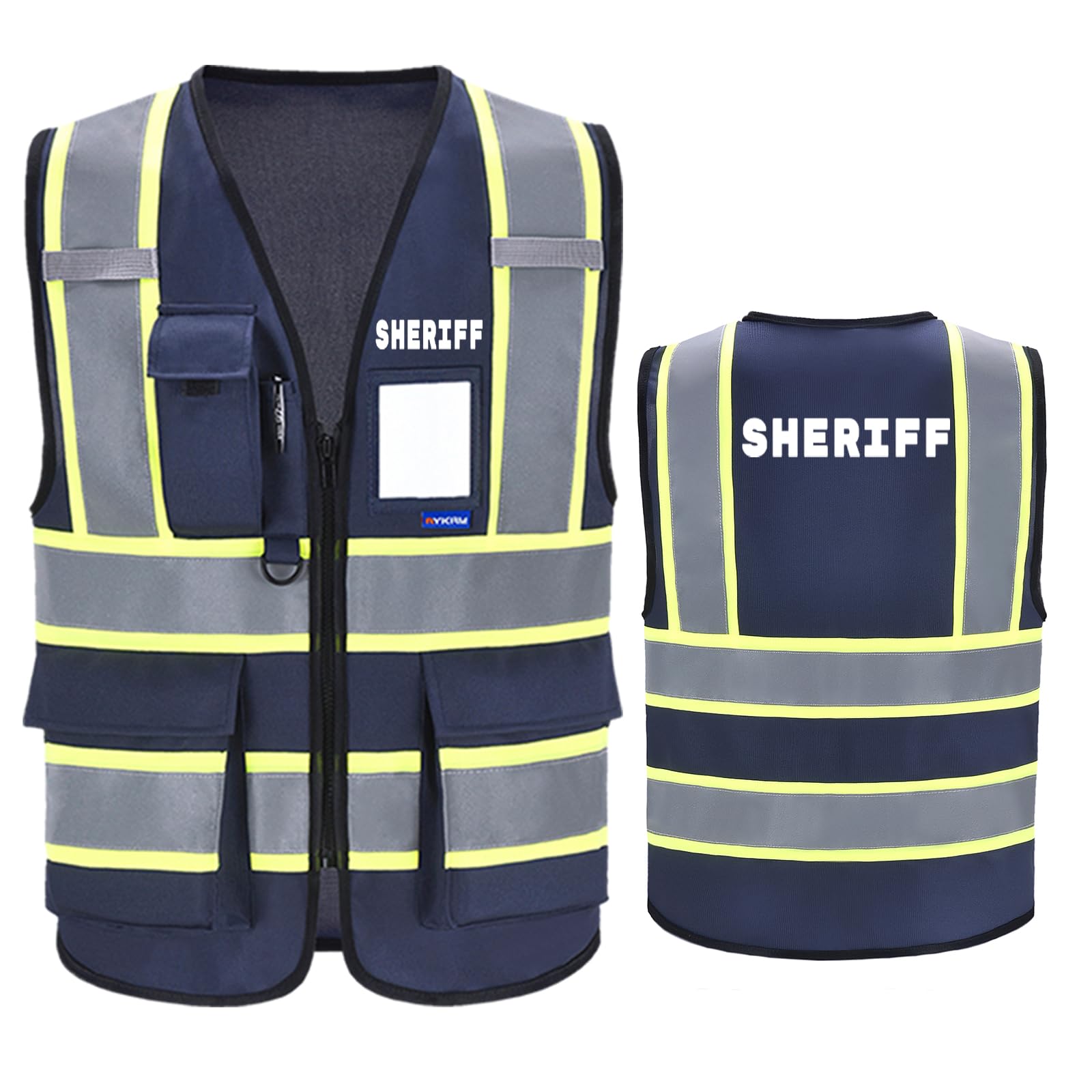 AYKRMSecurity Vest for Men Women 7 Pockets High Visibility Reflective Safety Vest Front Zipper Meets ANSI/ISEA