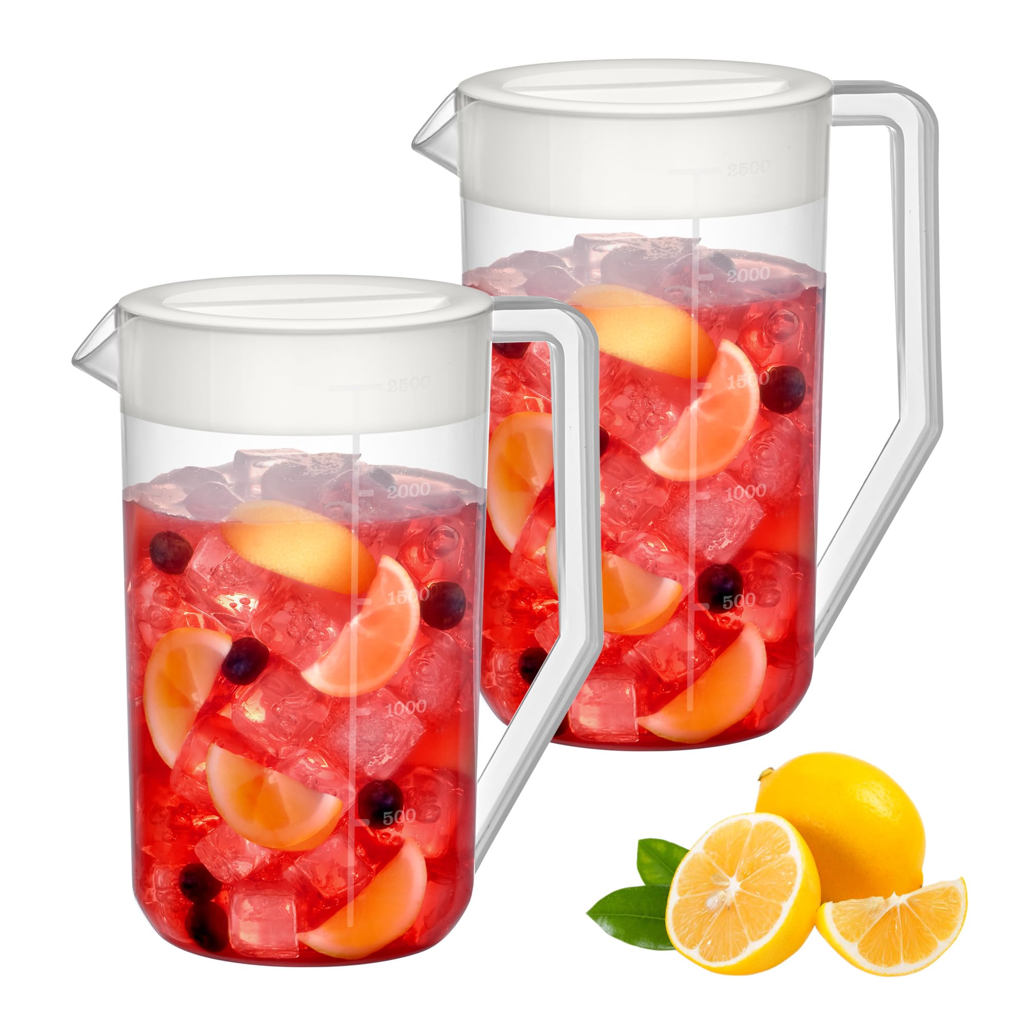 Amazing Abby - Kitchen Party - Jarra de plástico de 2 cuartos (paquete de 2), jarra de agua irrompible con tapa, sin BPA, resistente al calor, apta para lavavajillas, ideal tanto para bebidas heladas