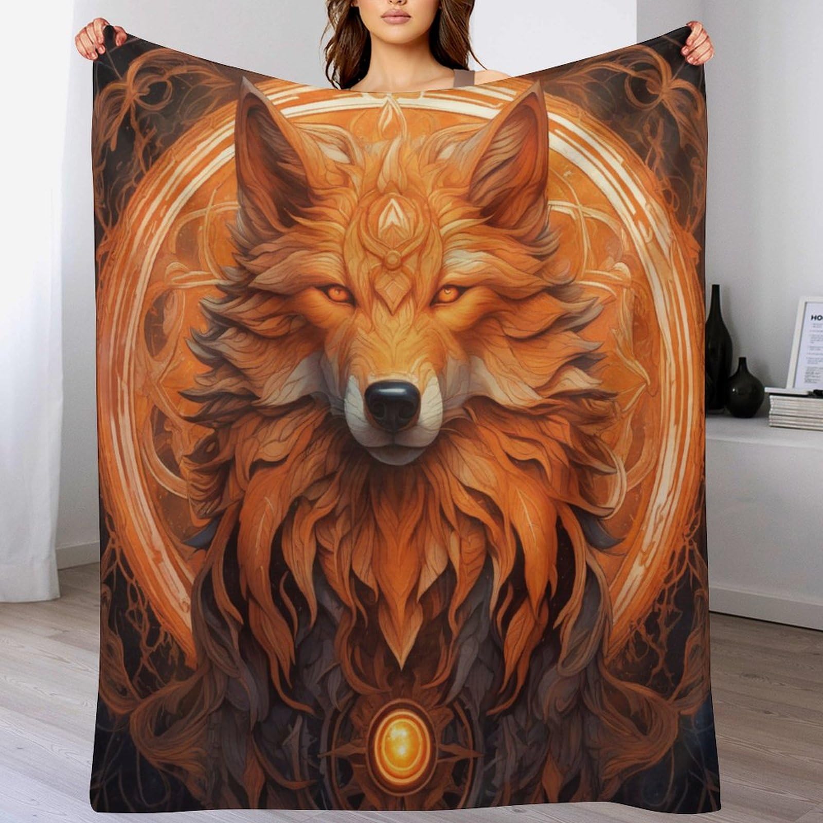 Couverture canapé chaude loup pour soirées cocooning au salon