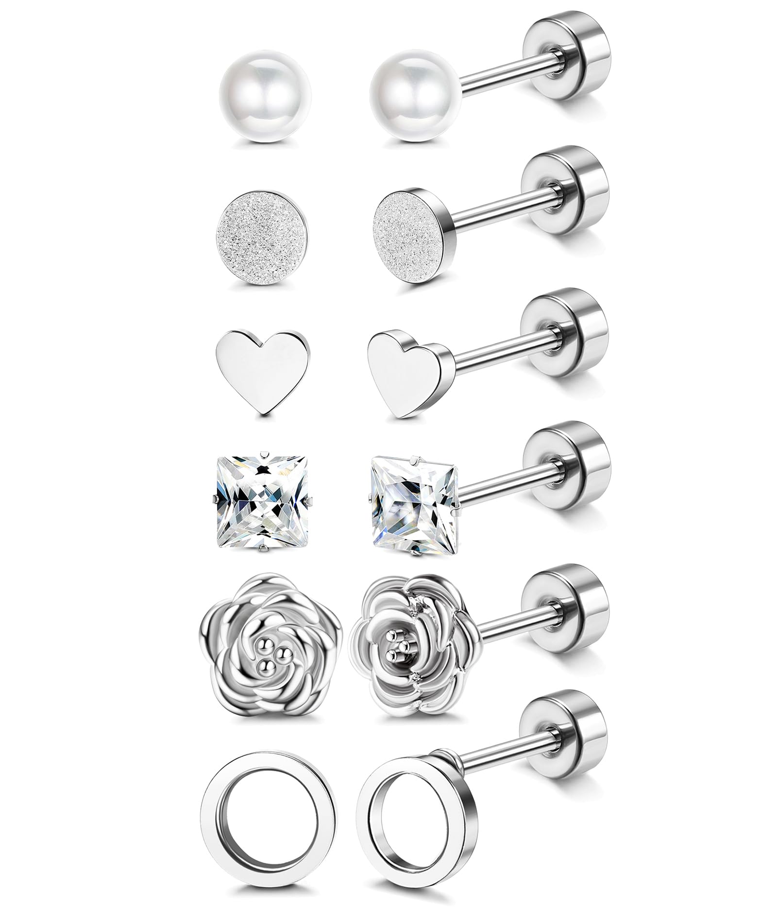 JOERICA Titanium Earrings for Sensitive Ears G23 Pure Titanium Stud Earrings for Women Butterfly Moon Star Opal Cubic Zirconia Hypoallergenic Titanium Cartilage Earrings 20G Flat Back Earrings