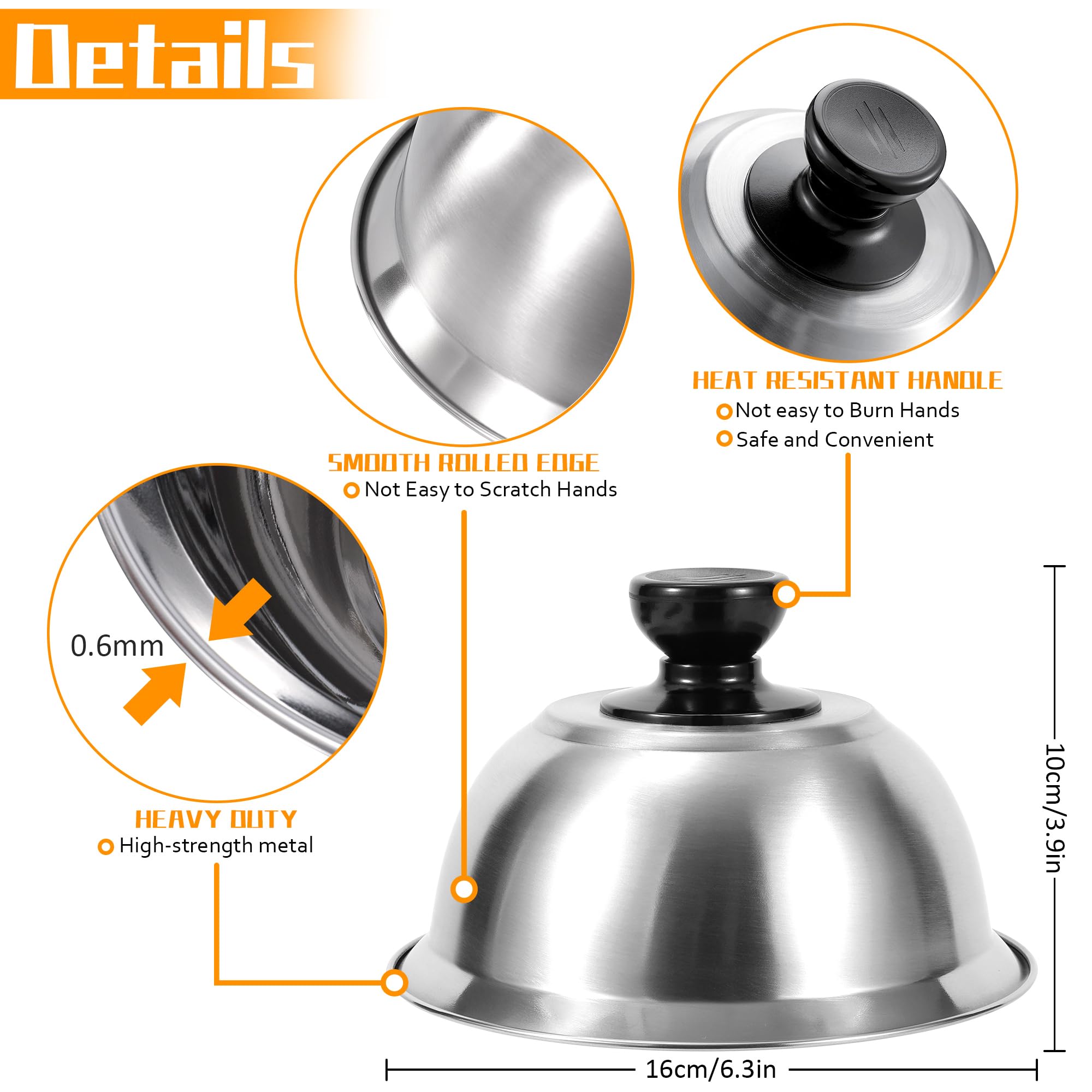 2er Set Edelstahl Burgerglocke – 22 Cm Durchmesser, 5,5 Cm Hoch, 5 Mm Stark – Zum Schmelzen Von Käse, Dämpfen & Grillen – Hitzebeständiger Griff, Spülmaschinenfest – Für Cheeseburger, Steaks & Gemüse