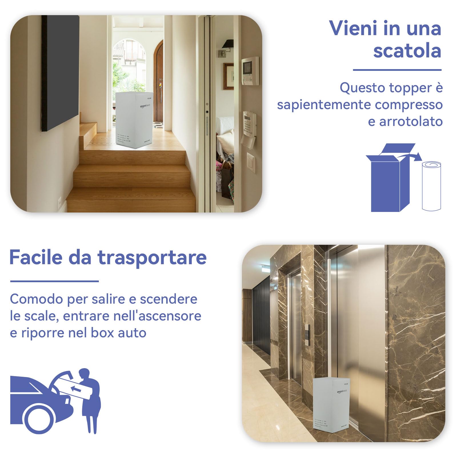 Amazon Basics Topper Piazze Francese 140 x 190 cm in Memory Foam con Gel Rinfrescante, 7 cm Coprimaterasso, Bianco