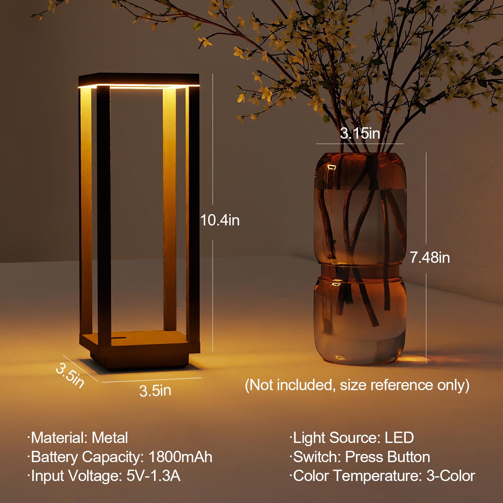 Kabellose Tischlampe, IP55 wasserdicht, 60 Stunden Laufzeit, wiederaufladbare Outdoor-Tischlampe, 3 Farben, stufenloses Dimmen, tragbare batteriebetriebene Tischlampe für Abendessen