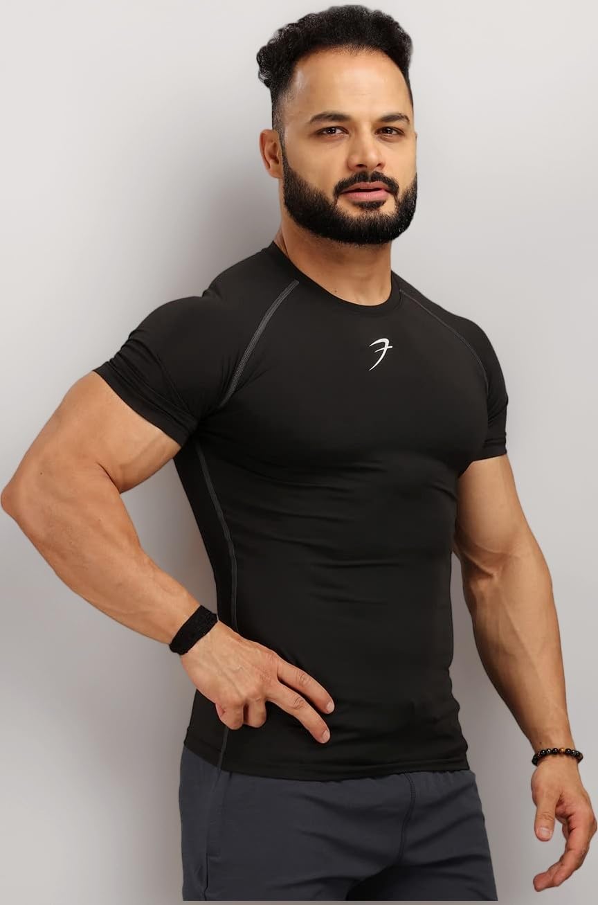 - Men's Half Sleeve Compression T-Shirt - Athletic Base Layer for Fitness