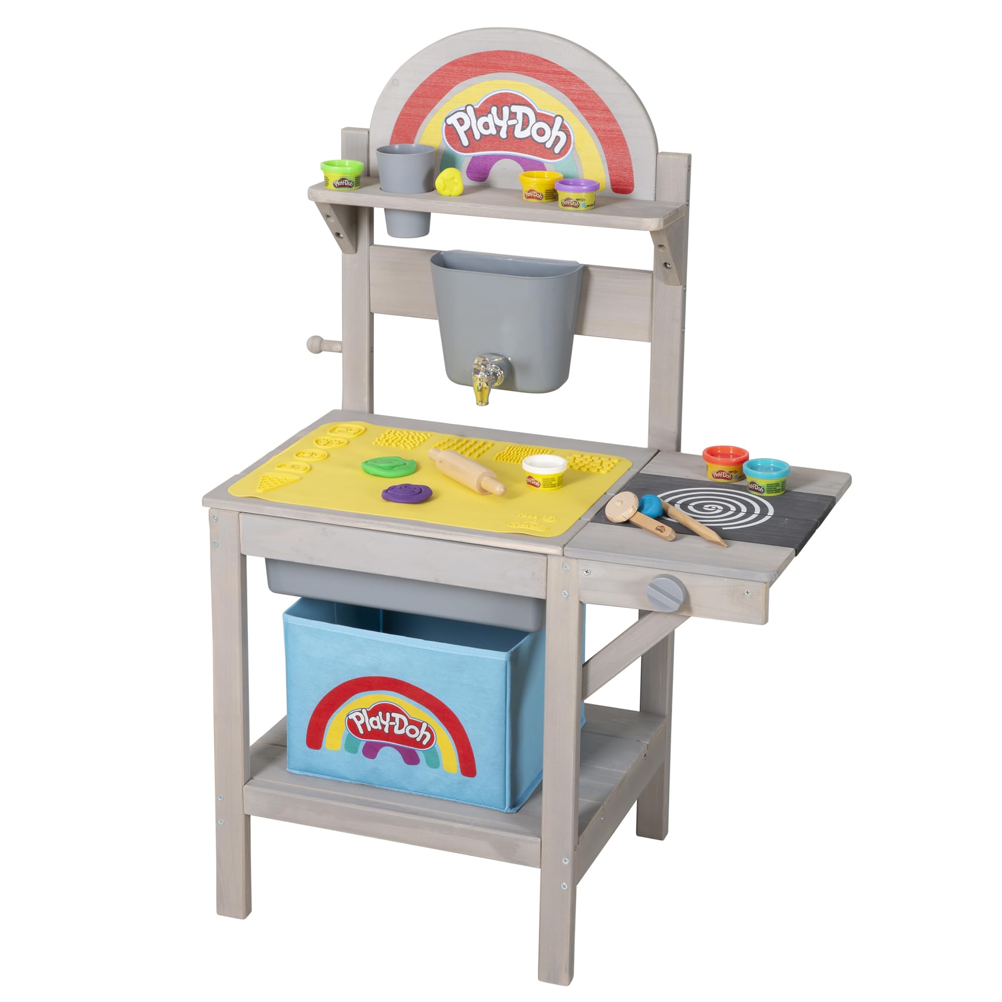 roba x Play-Doh Spielküche aus FSC-zertifiziertem Holz - Inkl. 3D-Kreativmatte, 6 Knetdosen, Werkzeugen, Aufbewahrungsbox & Spielwanne - Ideal für Indoor & Outdoor - Ab 3 Jahren