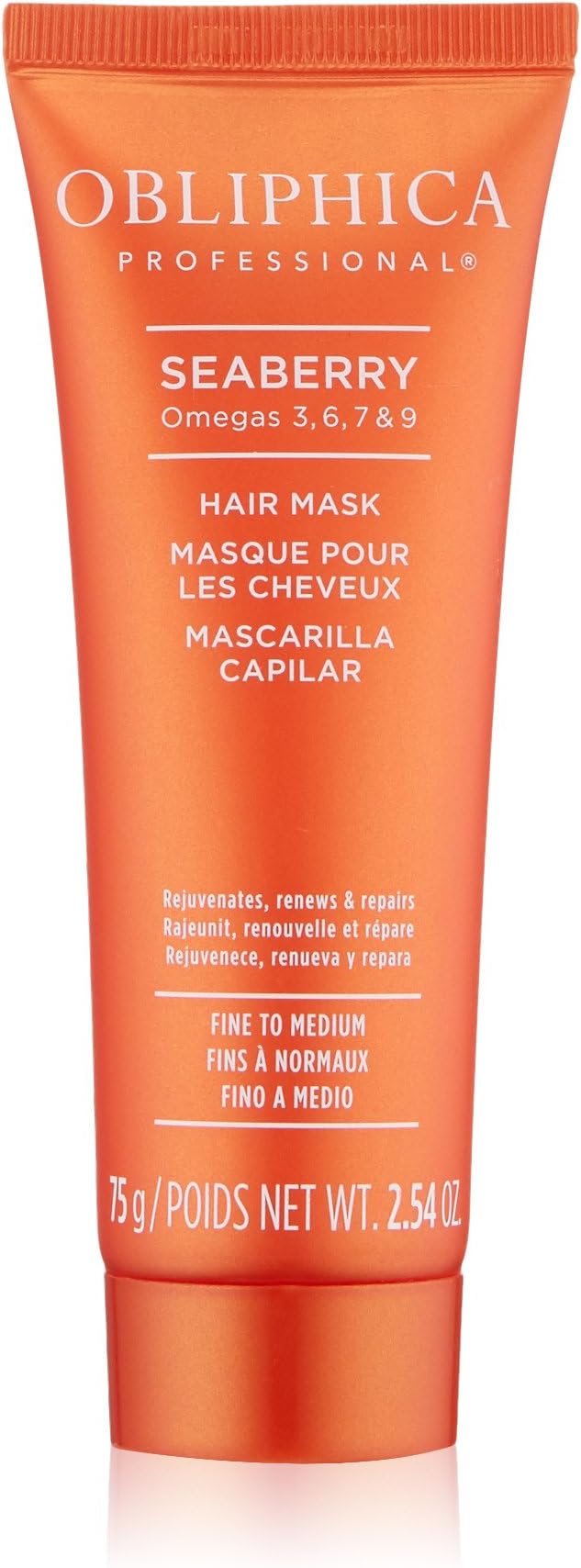 Obliphica Seaberry Hair Mask - Deep Conditioning Hydrating Treatment for Dry and Damaged Hair - Fine, Frizzy, and Color-Treated Hair - 2.64 Ounce (Pack of 1)