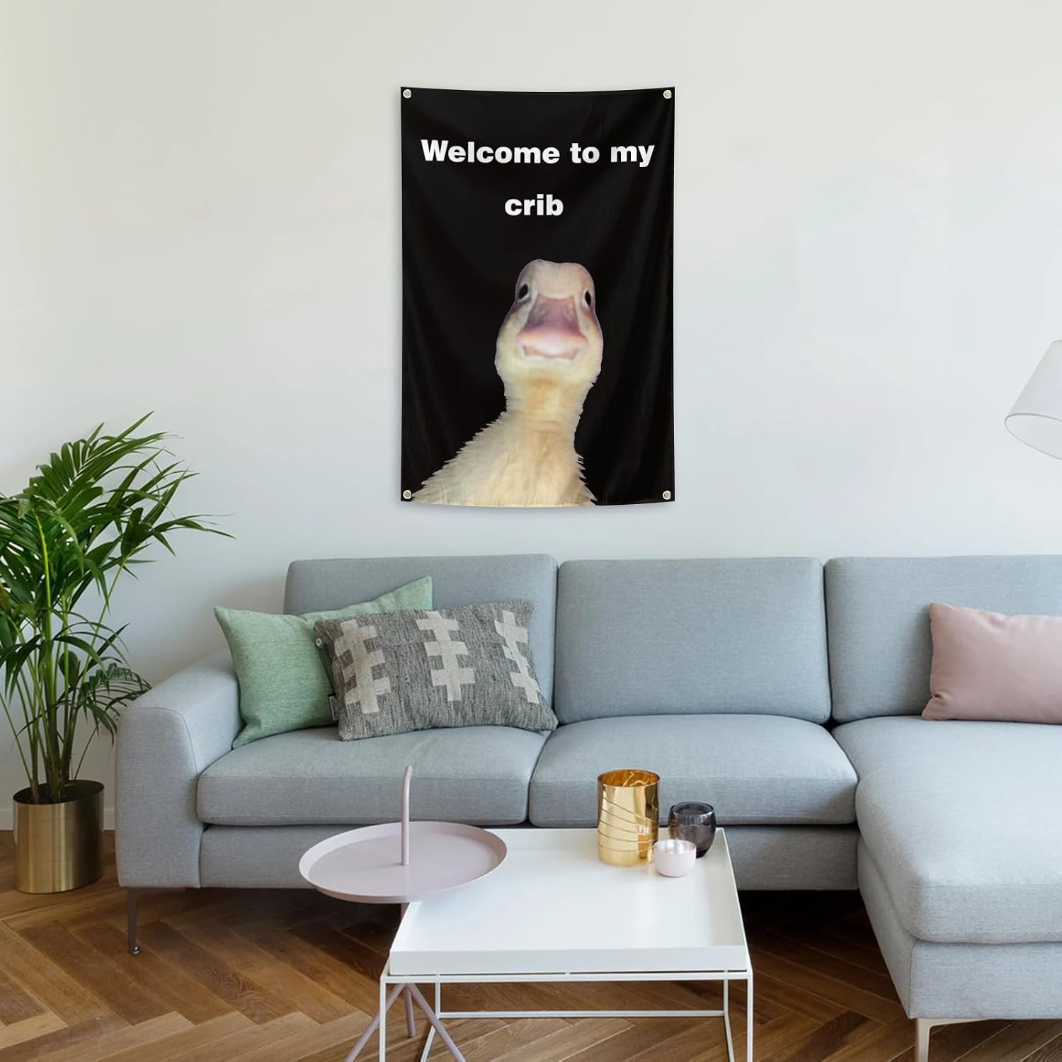Welcome to My Crib Flag 2x3 Feet with 4 Brass Grommets Funny Flags for College Dorm Room Teen Bedroom Living Room Art Deco Tapestry Flag.
