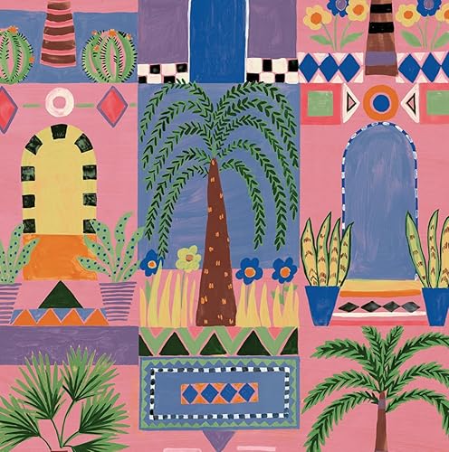 NextWall Papel pintado de fachada tropical (rosa)