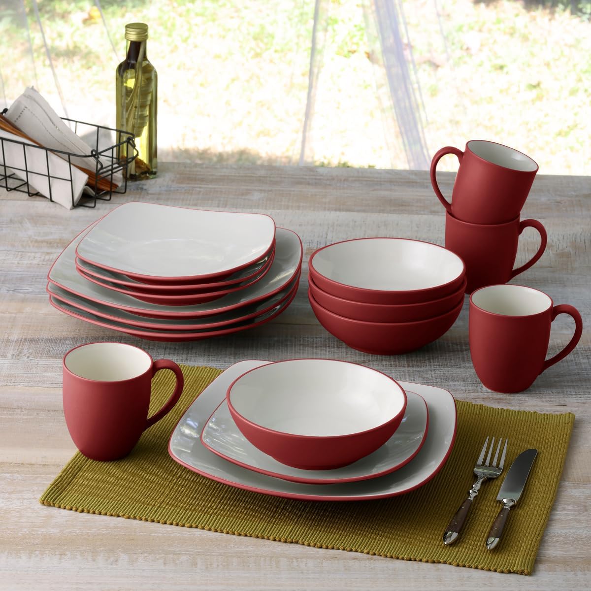 Noritake Colorwave Raspberry 16-Piece Square Dinnerware Set, Service For 4