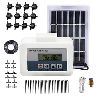 Automatic Watering Device, Solar Powered Automatic Irrigation System, Drip Irrigation Kit Intelligent Watering Timer, for Flower Bed, Patio, Garden Greenhouse Plants