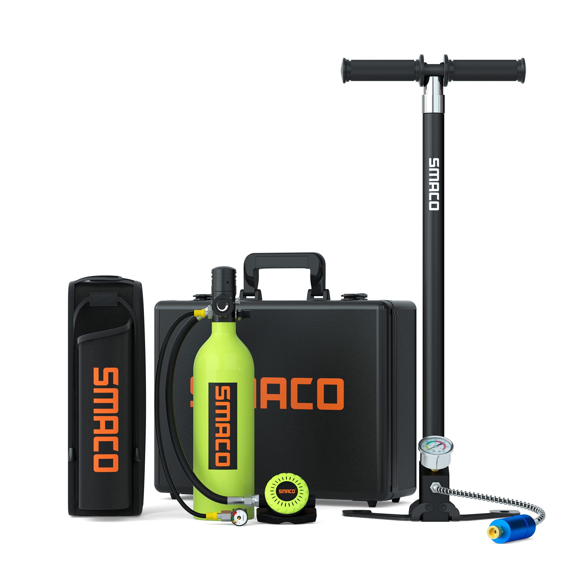 SMACO S400 Pro 1L Scuba Tank Mini Scuba Diving Tank—DOT Certified Tank with 15-20 Minutes Backup Scuba Tank Kit Diving Oxygen Underwater Breathing Device with Aluminum Hard Case