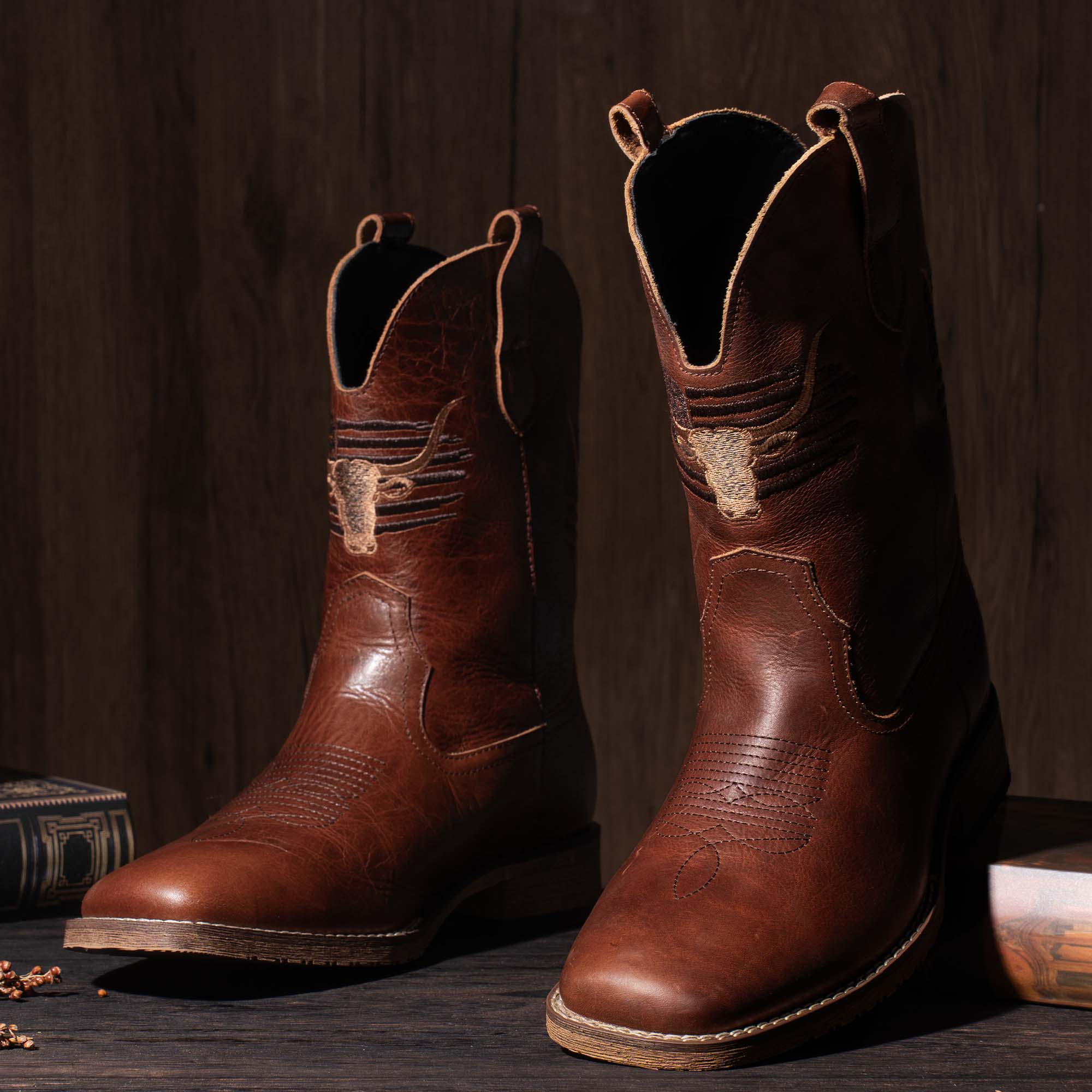 Amazon.com | MacePhenoMelon Cowboy Boots For Men Square Toe Brown