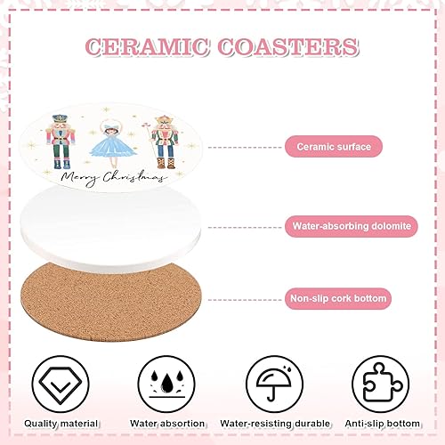 Miniatura 10 de Whaline Juego de 4 posavasos de Navidad, juego de 4 posavasos de cascanueces para Navidad, invierno, vacaciones, cerámica para decoración de mesa de