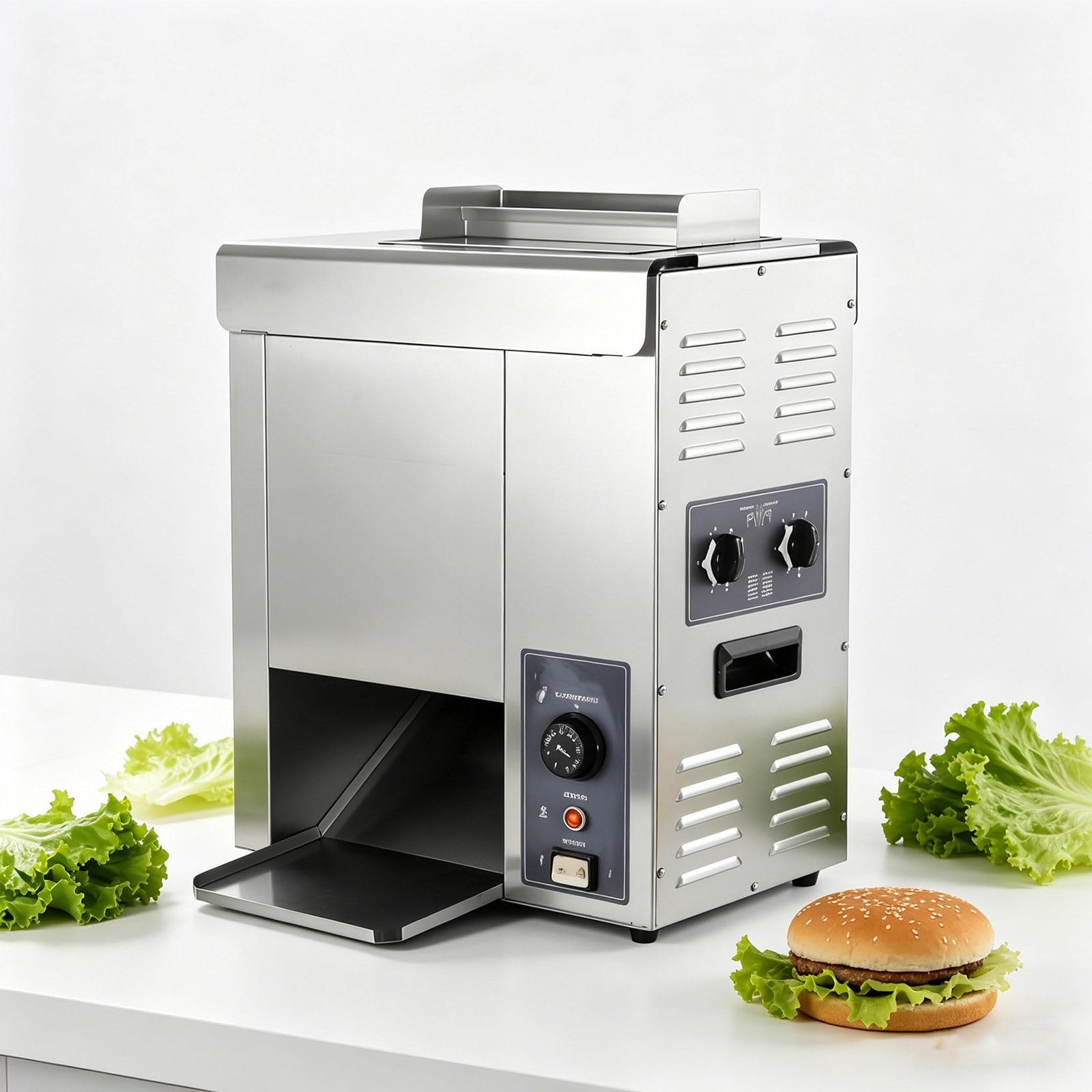 Beachtiful Commercial Burger Machine - 1600 Slices/H, Automatic Commercial Conveyor Toaster, Pro Temp Control Vertical Contact, Evenly Heating Adjustable Thickness for Hamburger Bun 2000W