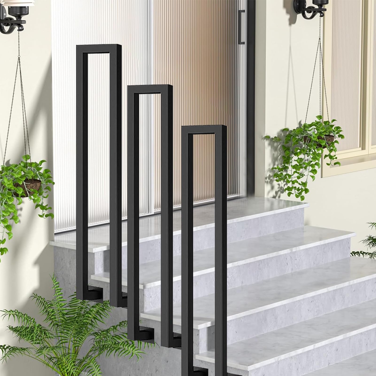 Corrimano per scale a forma di U per gradini interni ed esterni，ringhiera per scale in ferro industriale，corrimano di sicurezza antiscivolo，corrimano laterale per giardino，ingresso di casa(95cm)