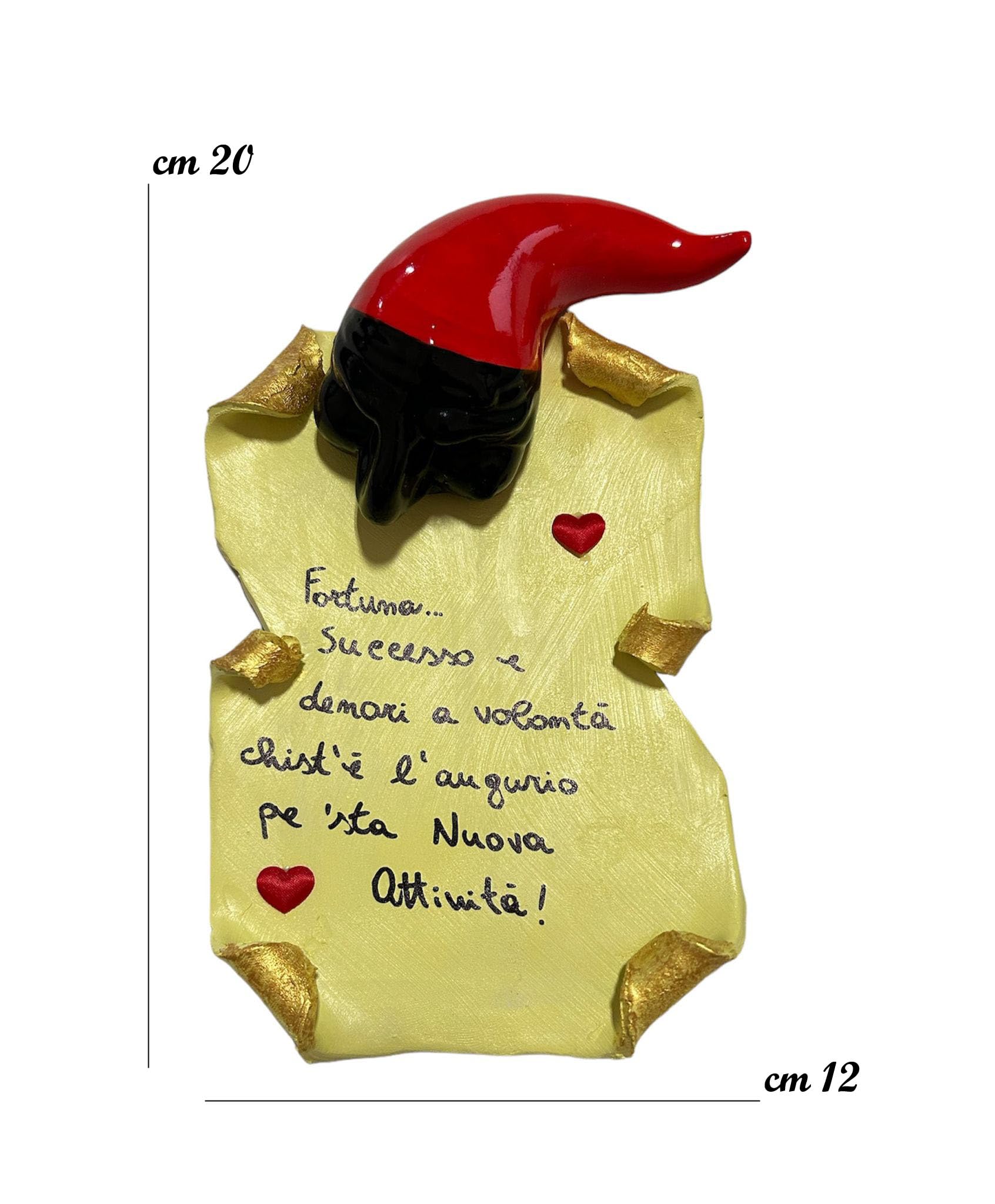 cornetto corno portafortuna con pergamena e frase IN CERAMICA (ceramica 1)