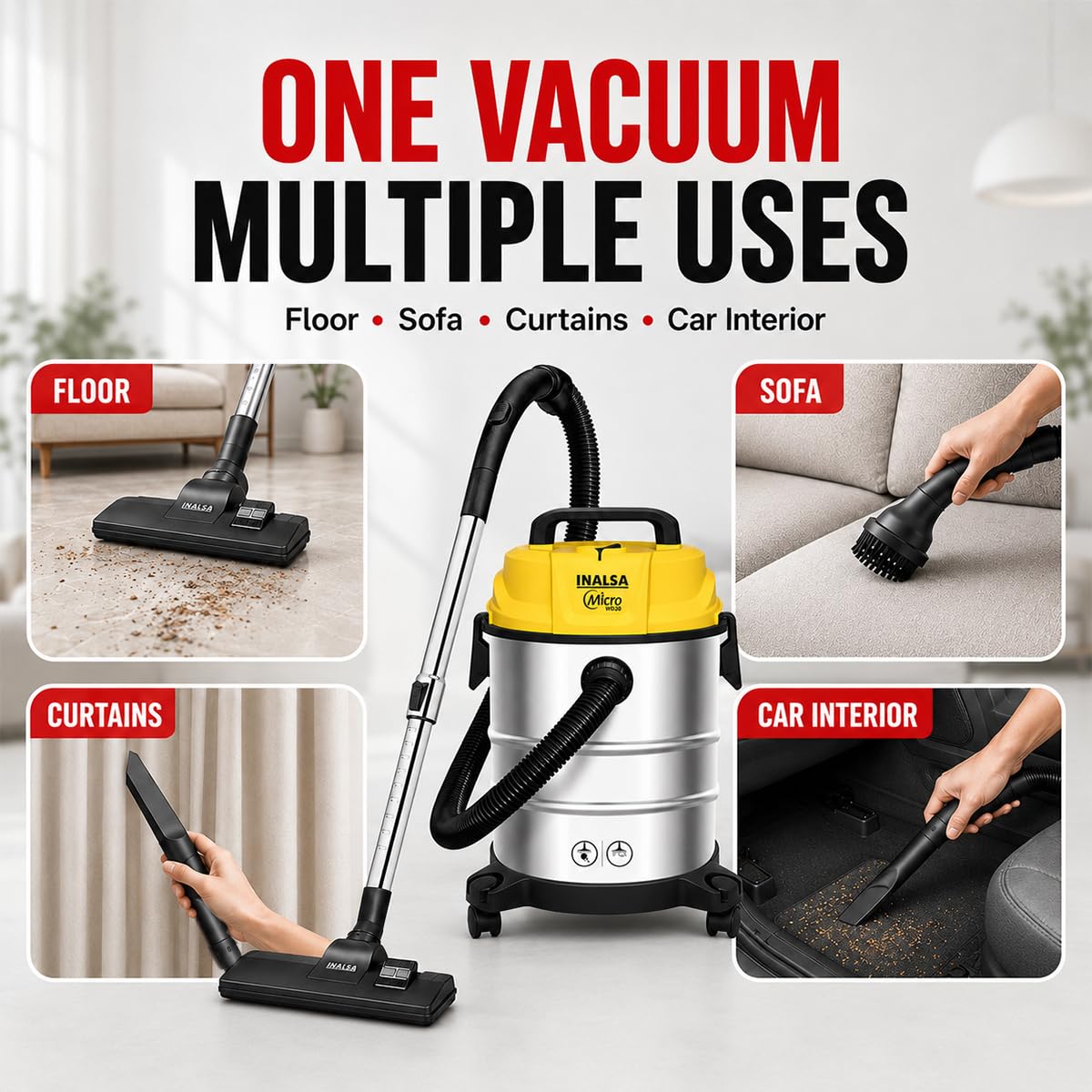 Inalsa Wet & Dry Vacuum - 20L, Powerful Cleaning -9 Inalsa Wet & Dry Vacuum - 20L, Powerful Cleaning -9