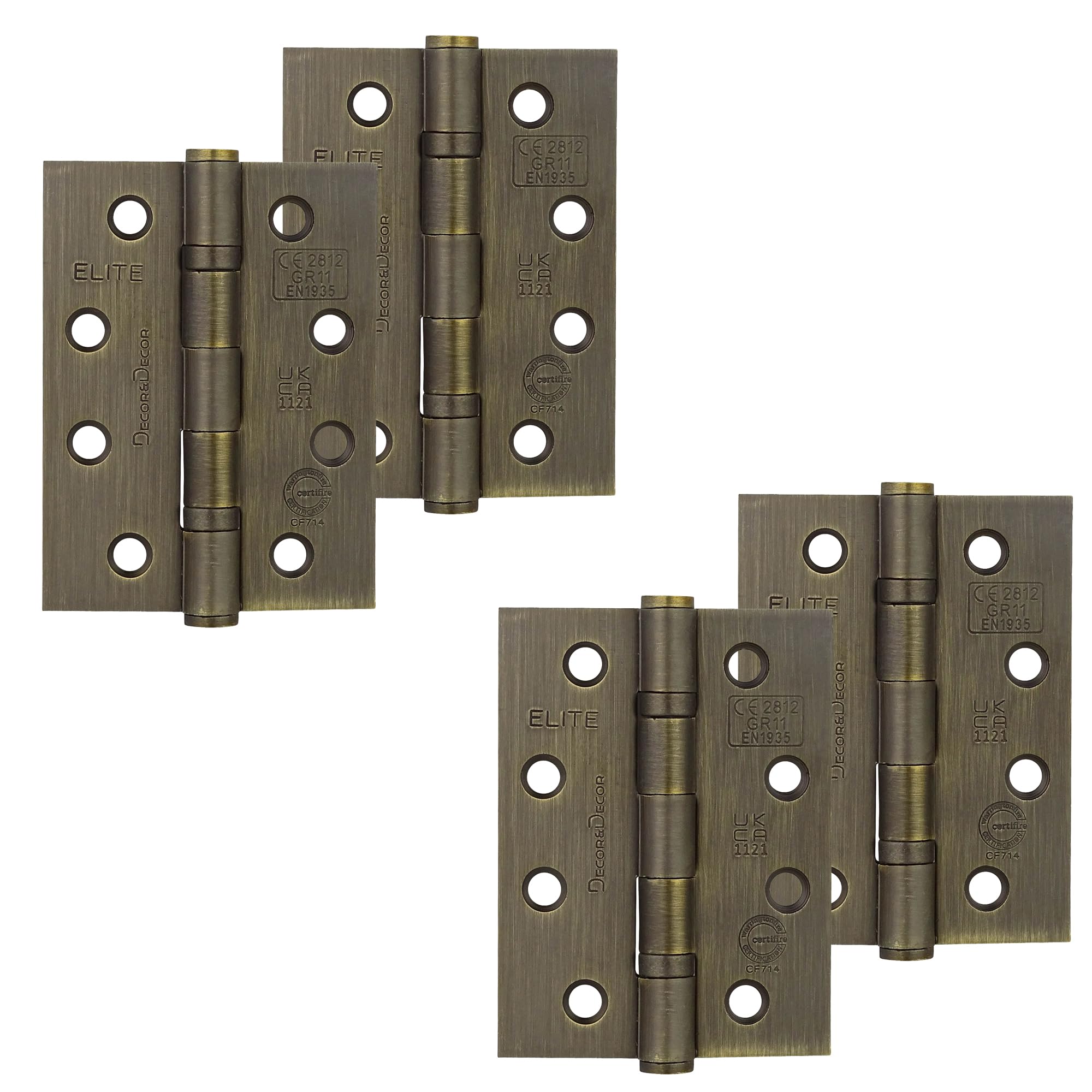 Decoranddecor Antique Brass Door Hinges Internal - Fire Rated - 4 Inches (102 Mm) - Ball Bearing - Steel - 2 Pairs