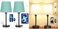 Vista 1 de Acaxin Juego de 4 lámparas de noche para dormitorios, lámpara de mesa con 3 modos de color, lámpara pequeña con puerto de carga USB C+A y salida