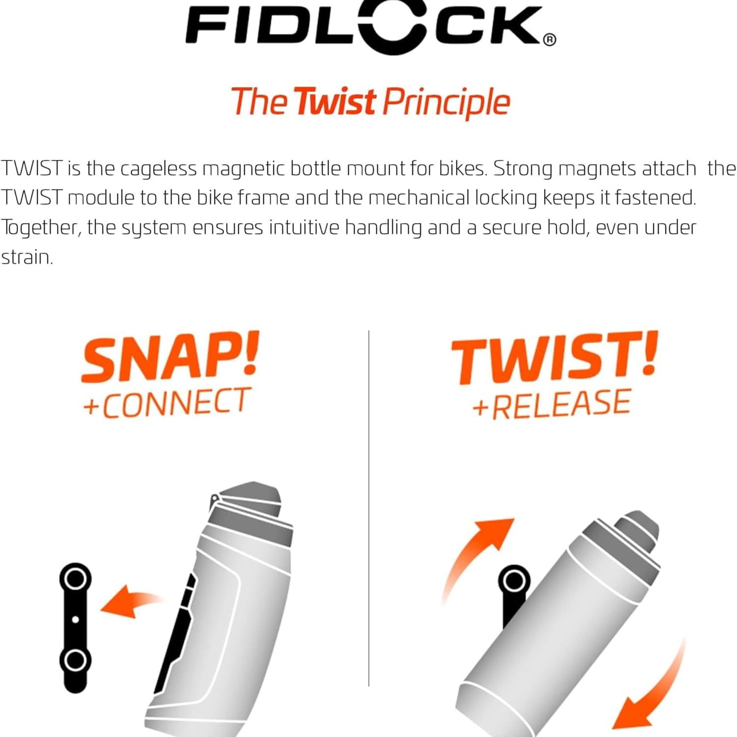 FIDLOCK Twist Single Bottle | New Leak-Proof, Self-Sealing Bottle Cap (750ml/25oz, Smoke)