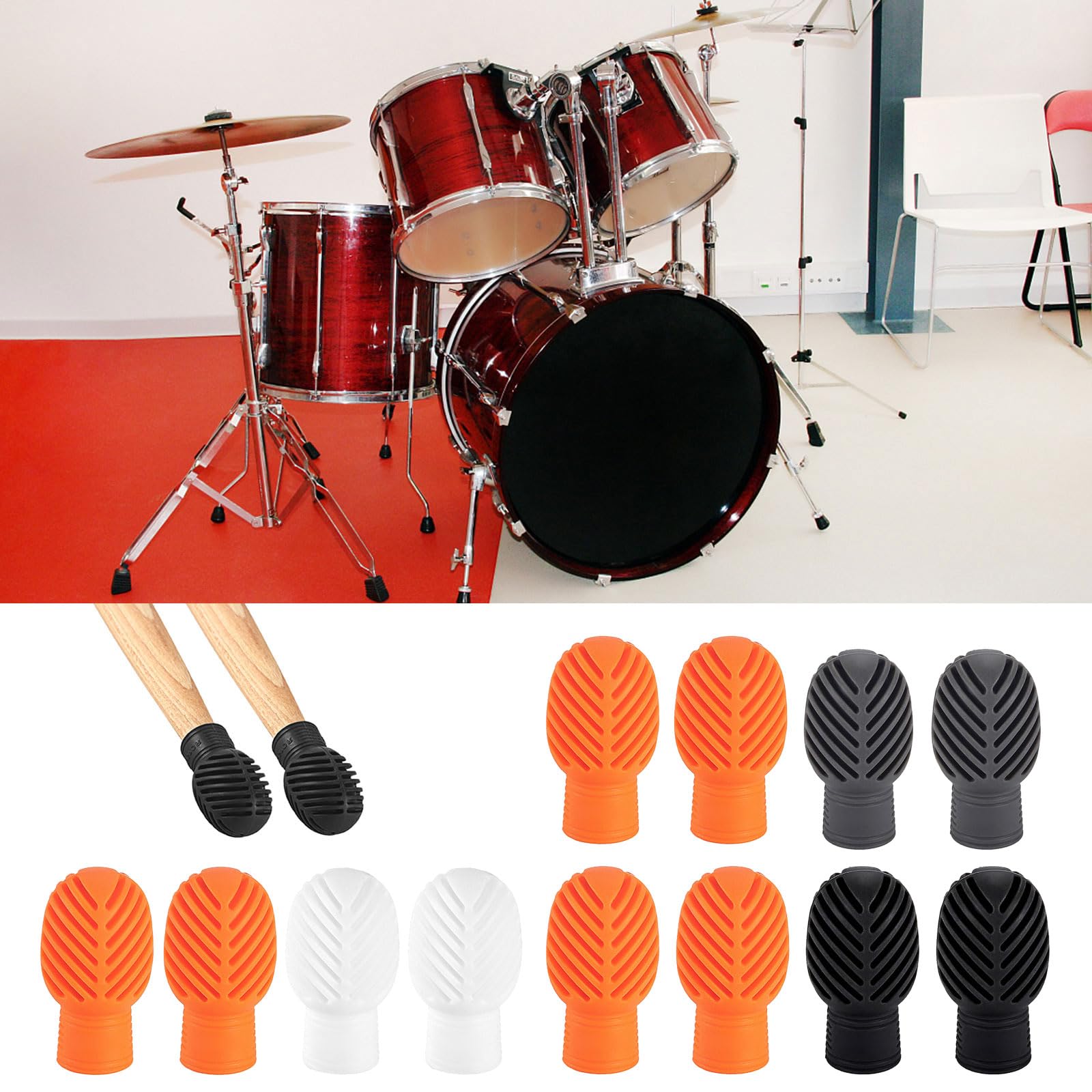 QIEIEI 4Pcs Drumstick Dampeners Silicone Drumstick Mute Practice Tip Drum Dampener Musical Instrument Accessories Enduring