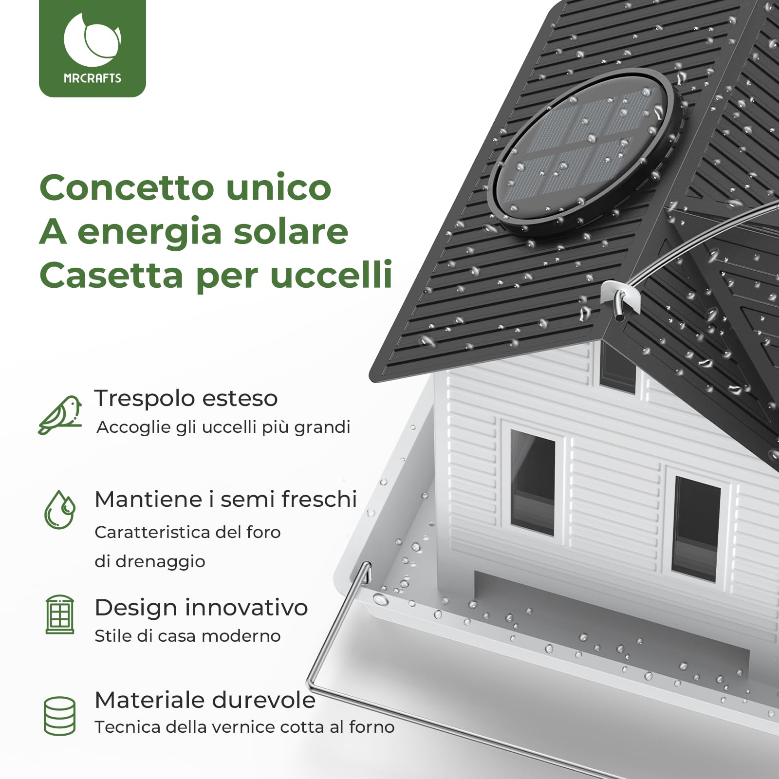 MRCRAFTS Mangiatoia per Uccelli da Esterno, Mangiatoia Appesa in Metallo con Luce Solare per Uccelli Selvatici, Regali Originali, Decorazione da Giardino, Bird Feeder