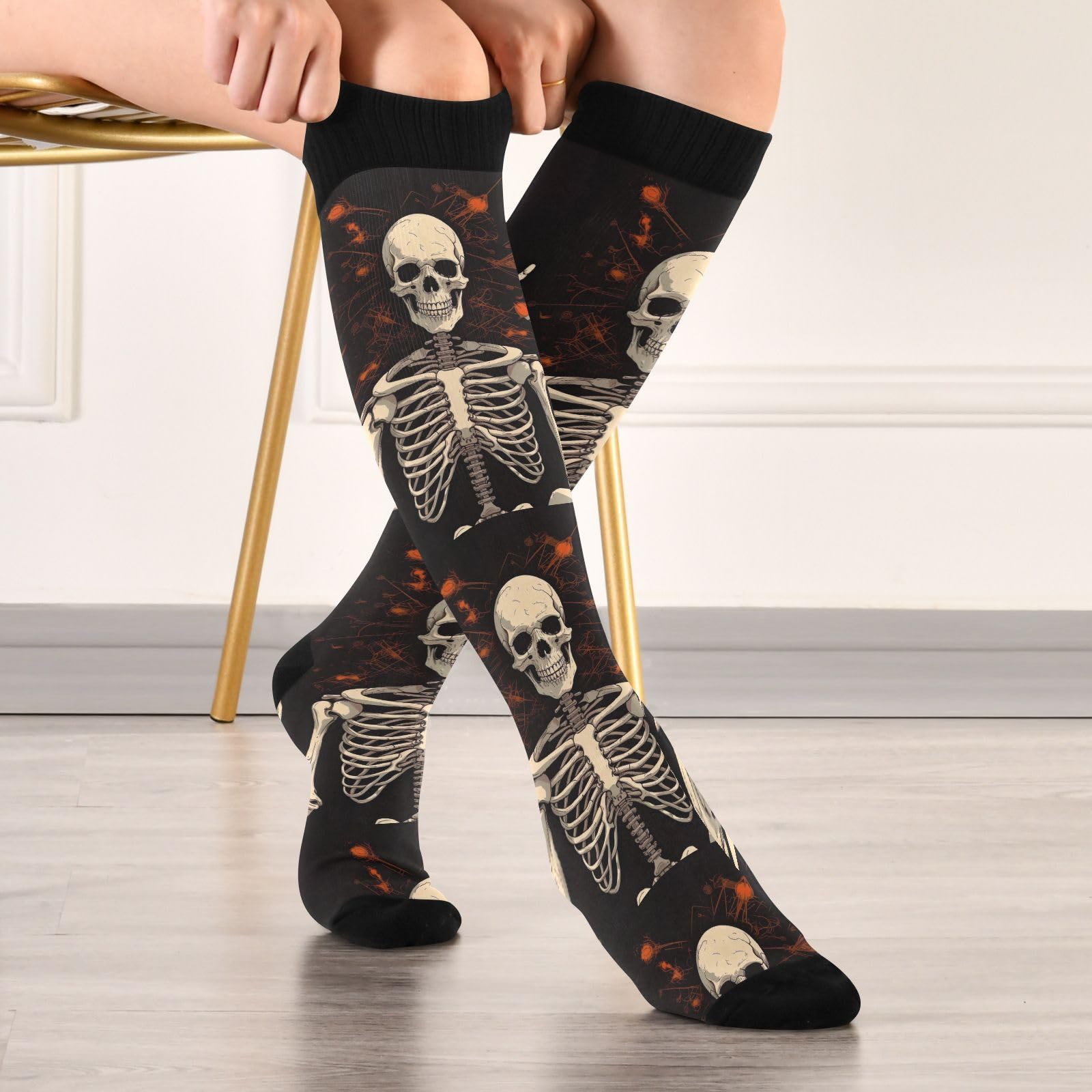Lot de 2 paires de chaussettes de compression pour homme et femme Motif tête de mort 20-30 mmHg, multicolore, S-L